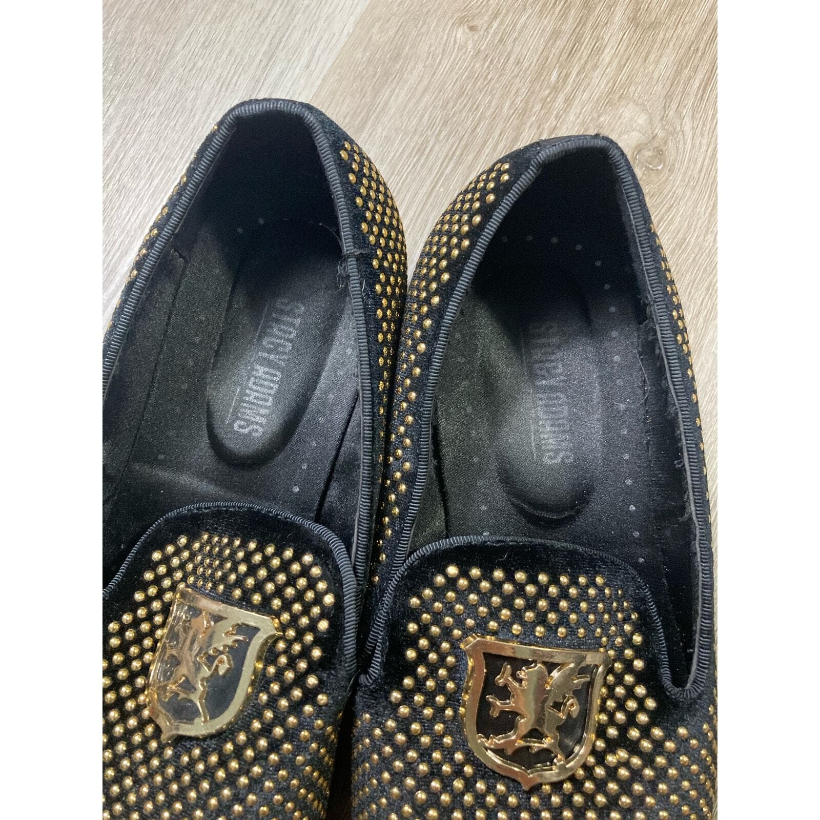 Stacy Adams Mens Swagger Studded Slip On Loafers Black Gold Dress Shoes Size 8.5 - Thumbnail 4