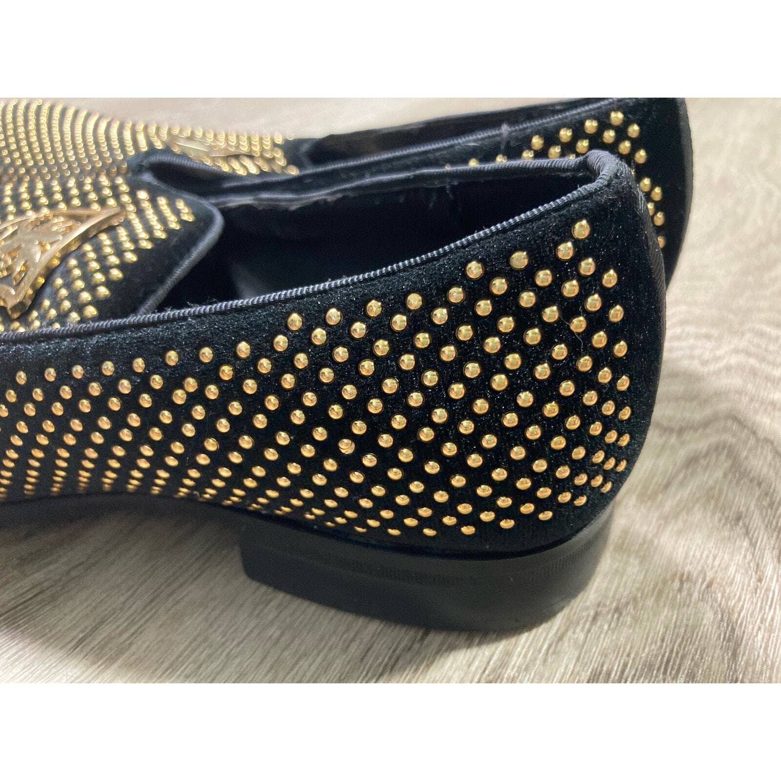 Stacy Adams Mens Swagger Studded Slip On Loafers Black Gold Dress Shoes Size 8.5 - Thumbnail 11