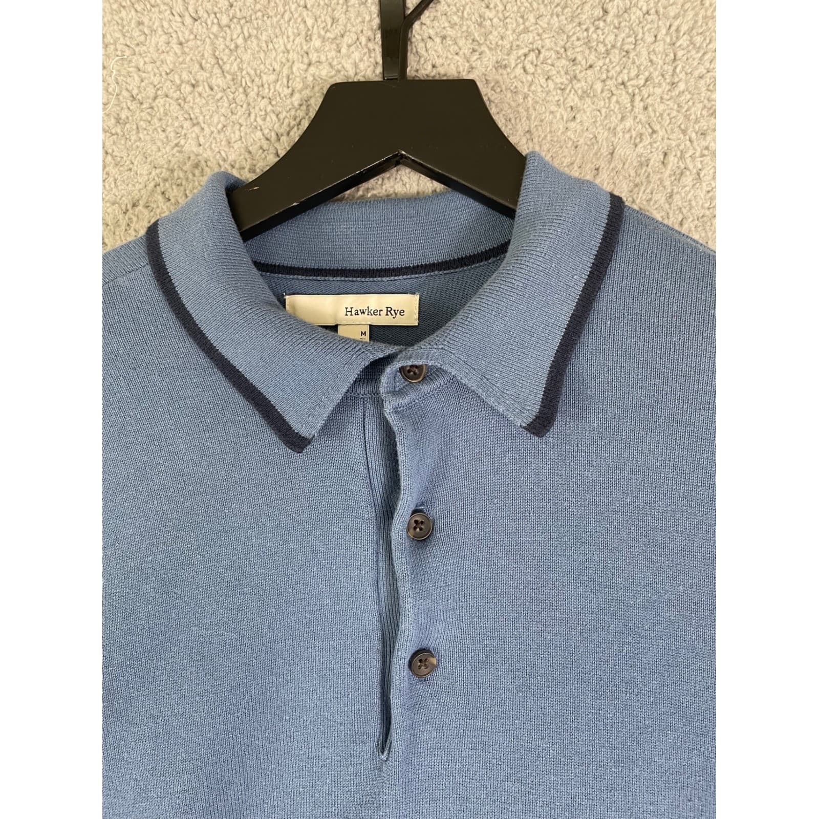Hawker Rye Mens Medium Blue Long Sleeve Polo Shirt Cotton Knit Casual Top M - Thumbnail 8