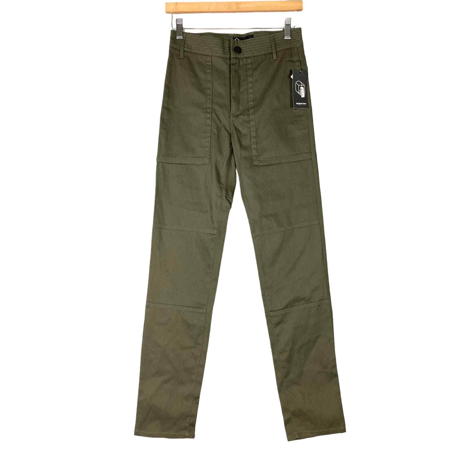 Men's Olive Green Straight Fit Stretch Pants Size 26 Casual Trousers NWT New - Thumbnail 2