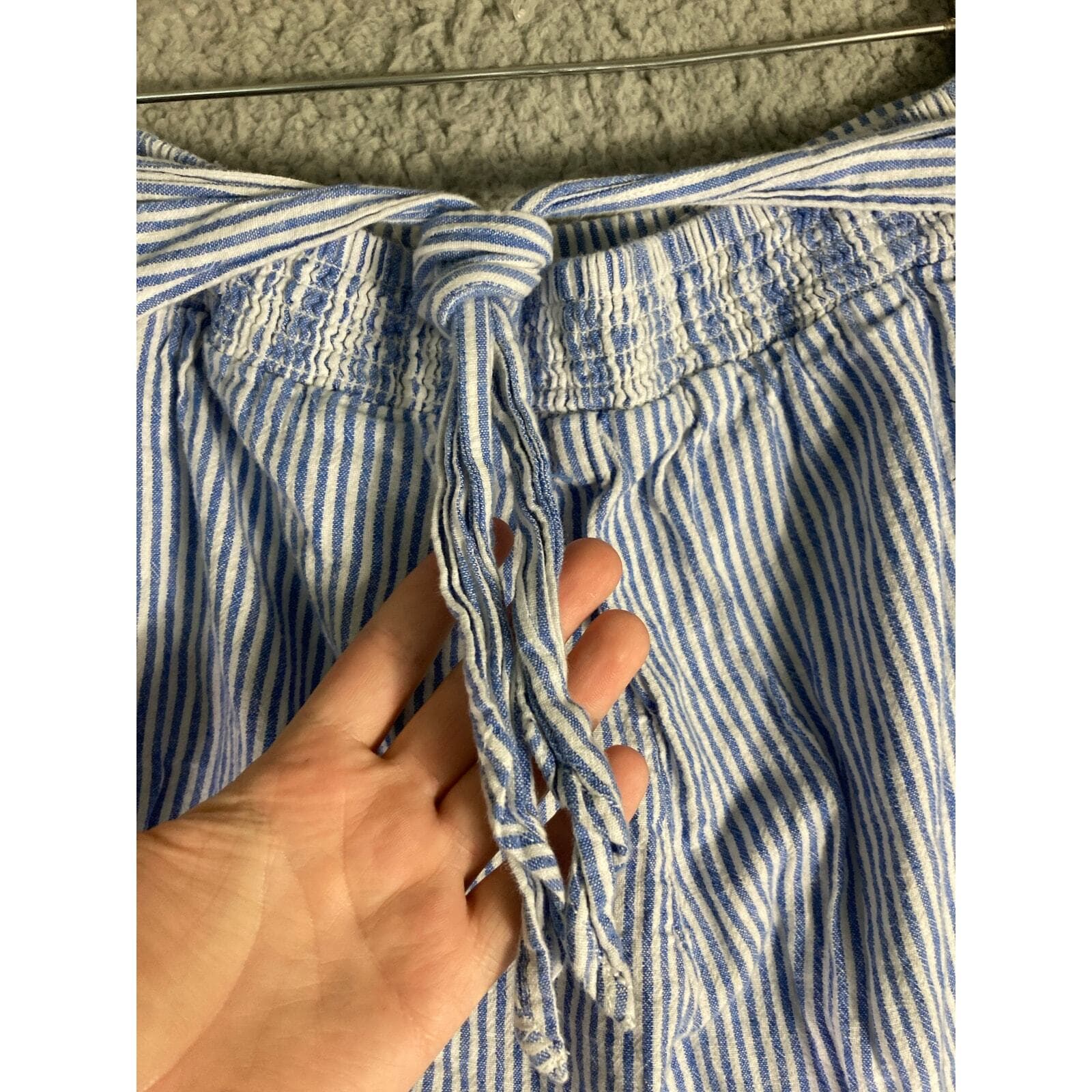 Women's Striped Wide Leg Palazzo Pants Blue Small Casual Beach Summer Bottoms - Thumbnail 7