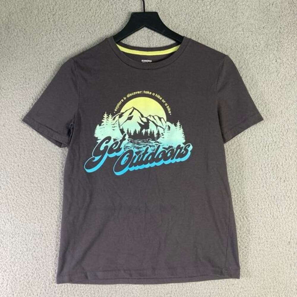Boys Gray Graphic Print T-Shirt Youth Large 14 Adventure Outdoor Casual Tee - Thumbnail 5