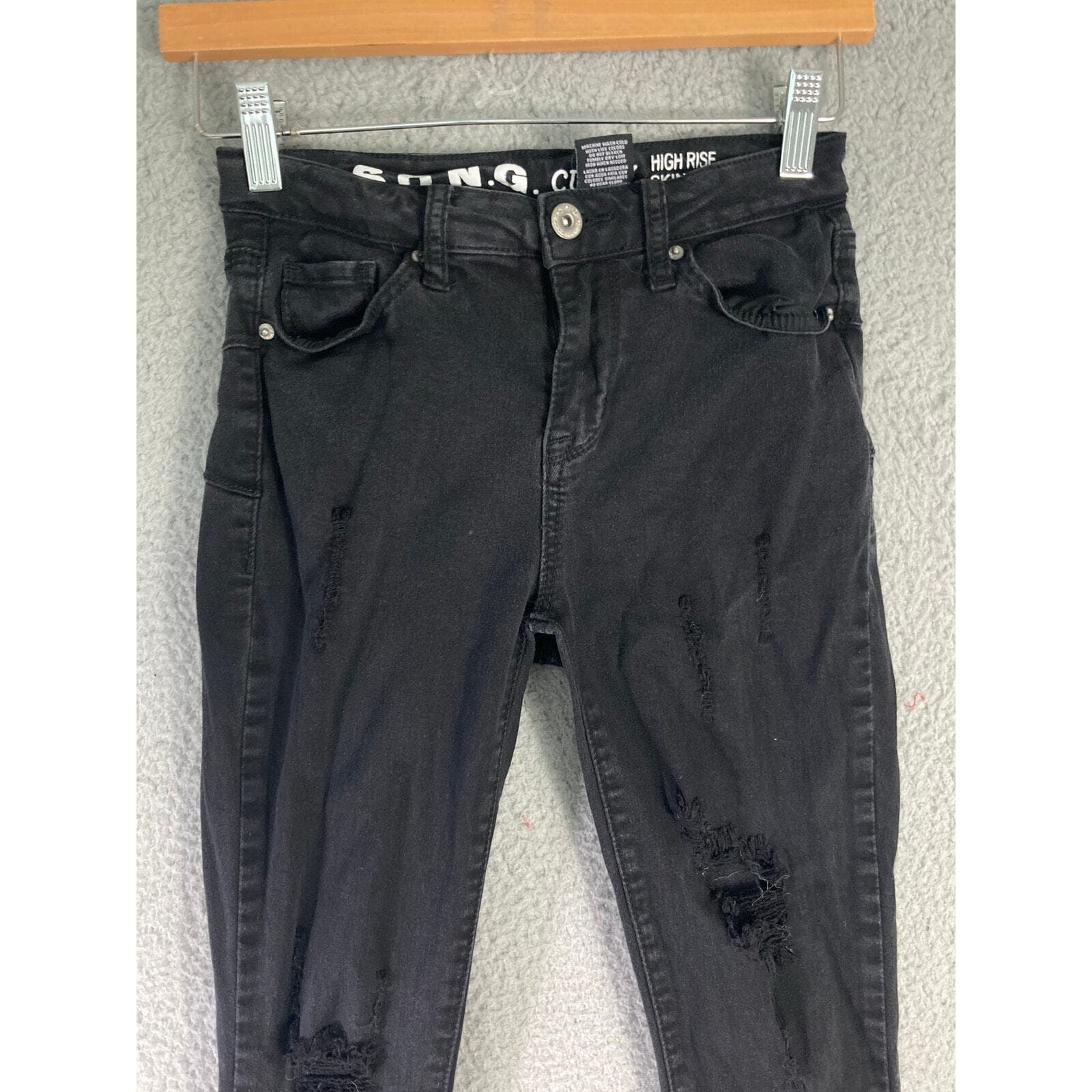 Women's High Rise Skinny Jeans Black Distressed Ankle Curvy Fit Size 1 Stretch - Thumbnail 2