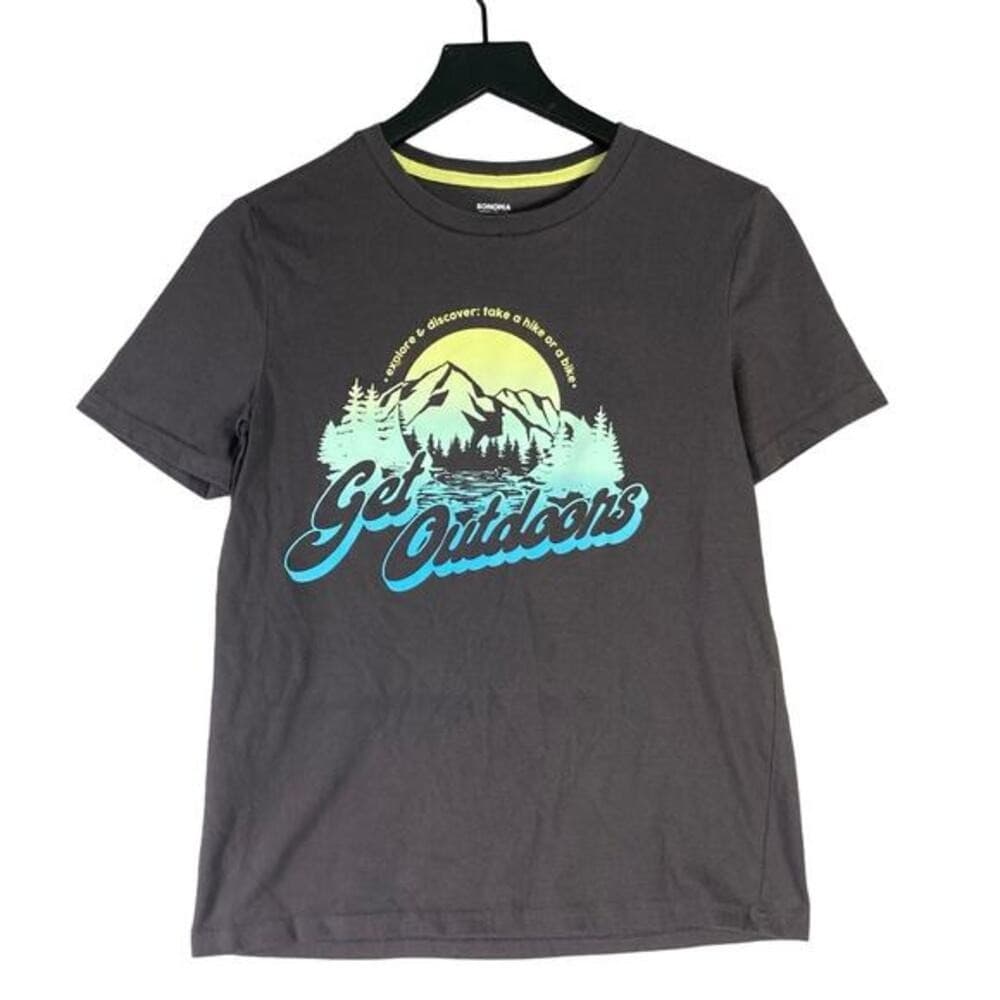 Boys Gray Graphic Print T-Shirt Youth Large 14 Adventure Outdoor Casual Tee - Thumbnail 4