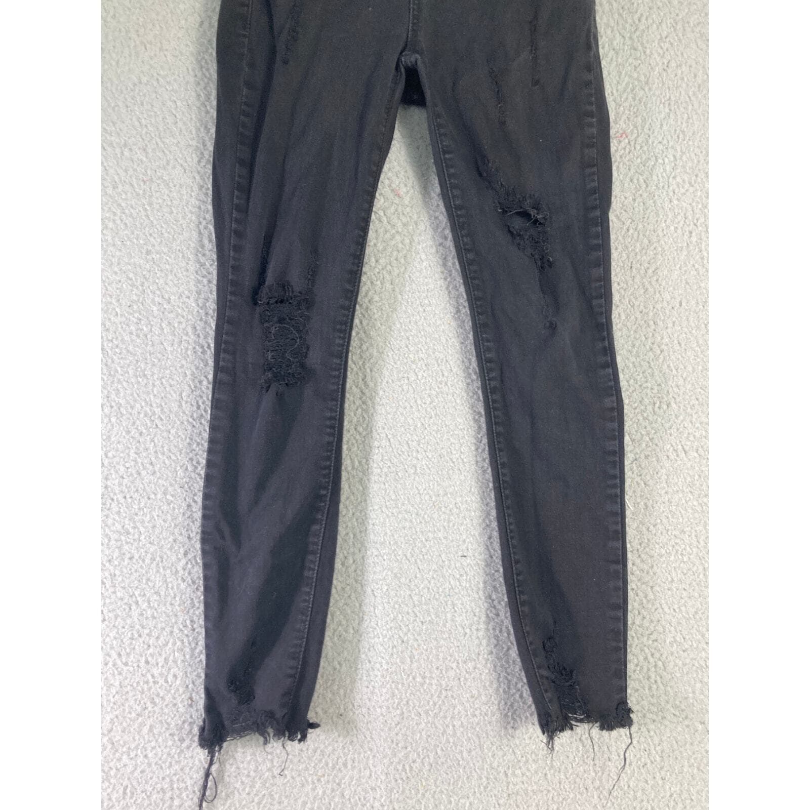 Women's High Rise Skinny Jeans Black Distressed Ankle Curvy Fit Size 1 Stretch - Thumbnail 4