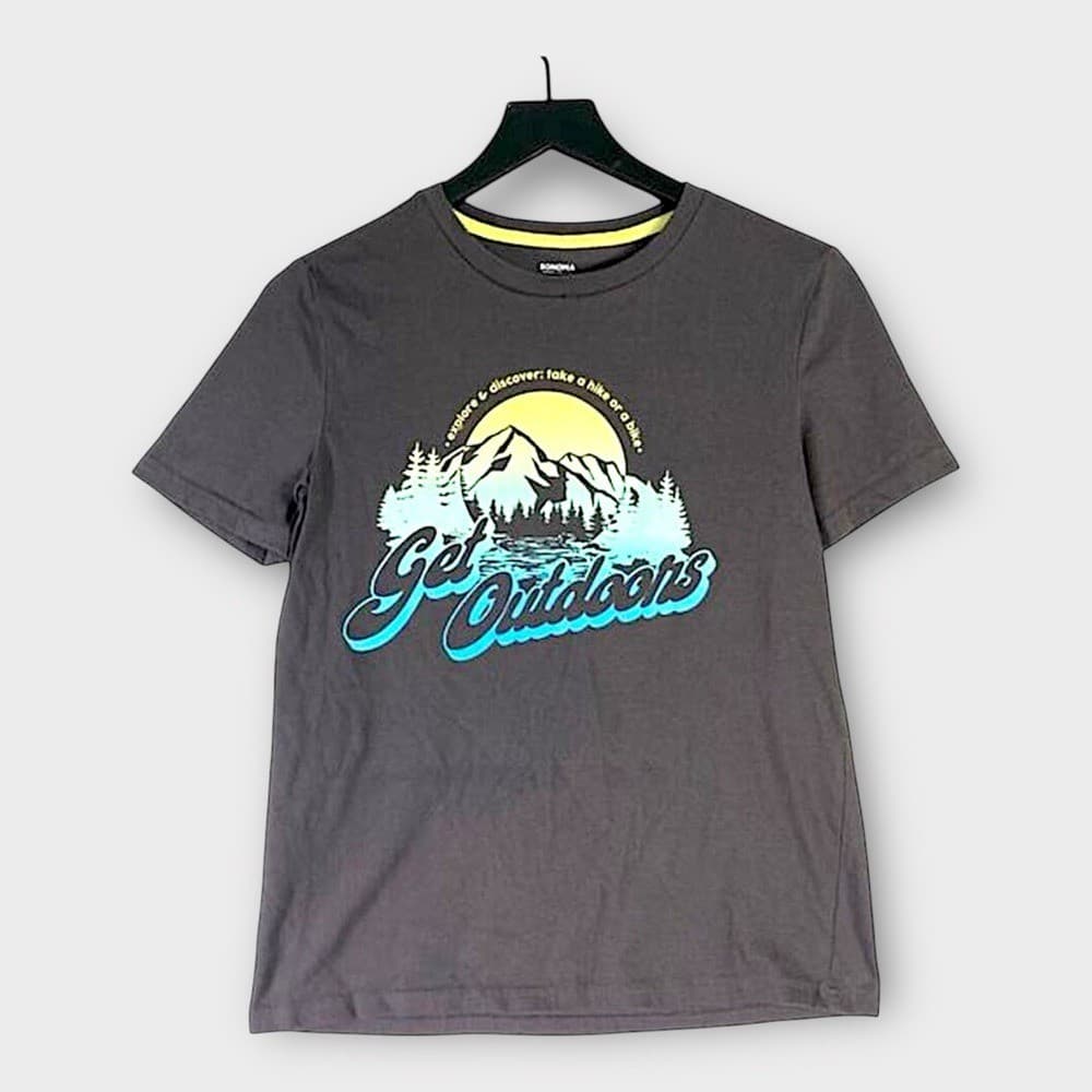 Boys Gray Graphic Print T-Shirt Youth Large 14 Adventure Outdoor Casual Tee - Thumbnail 3
