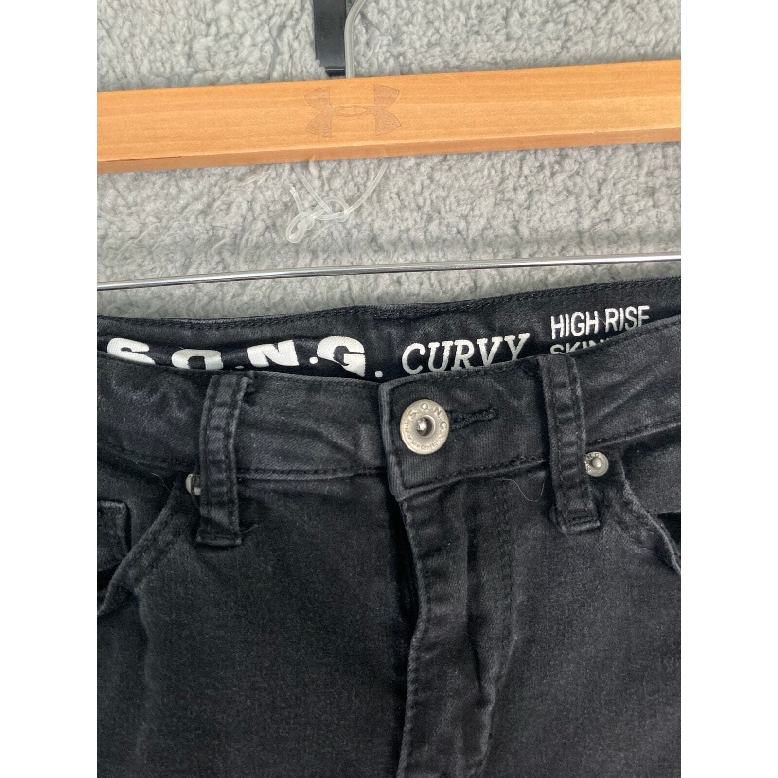 Women's High Rise Skinny Jeans Black Distressed Ankle Curvy Fit Size 1 Stretch - Thumbnail 8