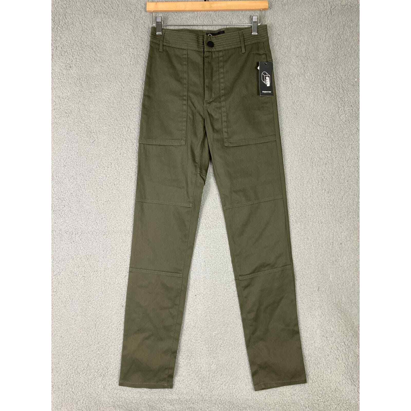 Men's Olive Green Straight Fit Stretch Pants Size 26 Casual Trousers NWT New - Thumbnail 5