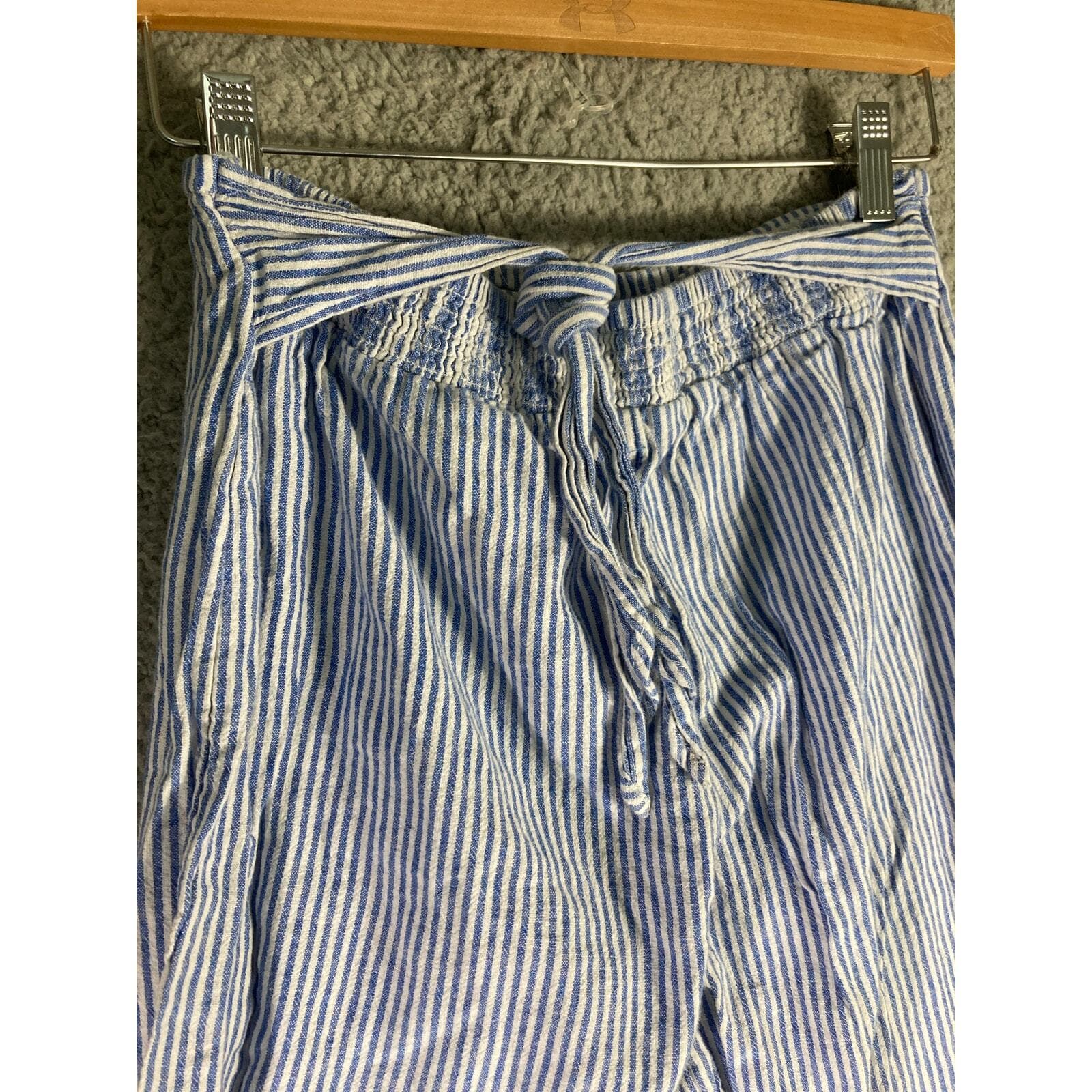 Women's Striped Wide Leg Palazzo Pants Blue Small Casual Beach Summer Bottoms - Thumbnail 8