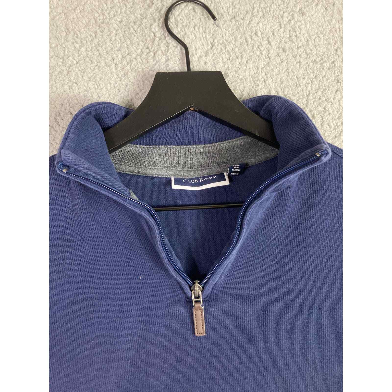 Men's Blue Quarter Zip Pullover Sweater Medium Lightweight Casual Soft Knit - Thumbnail 4