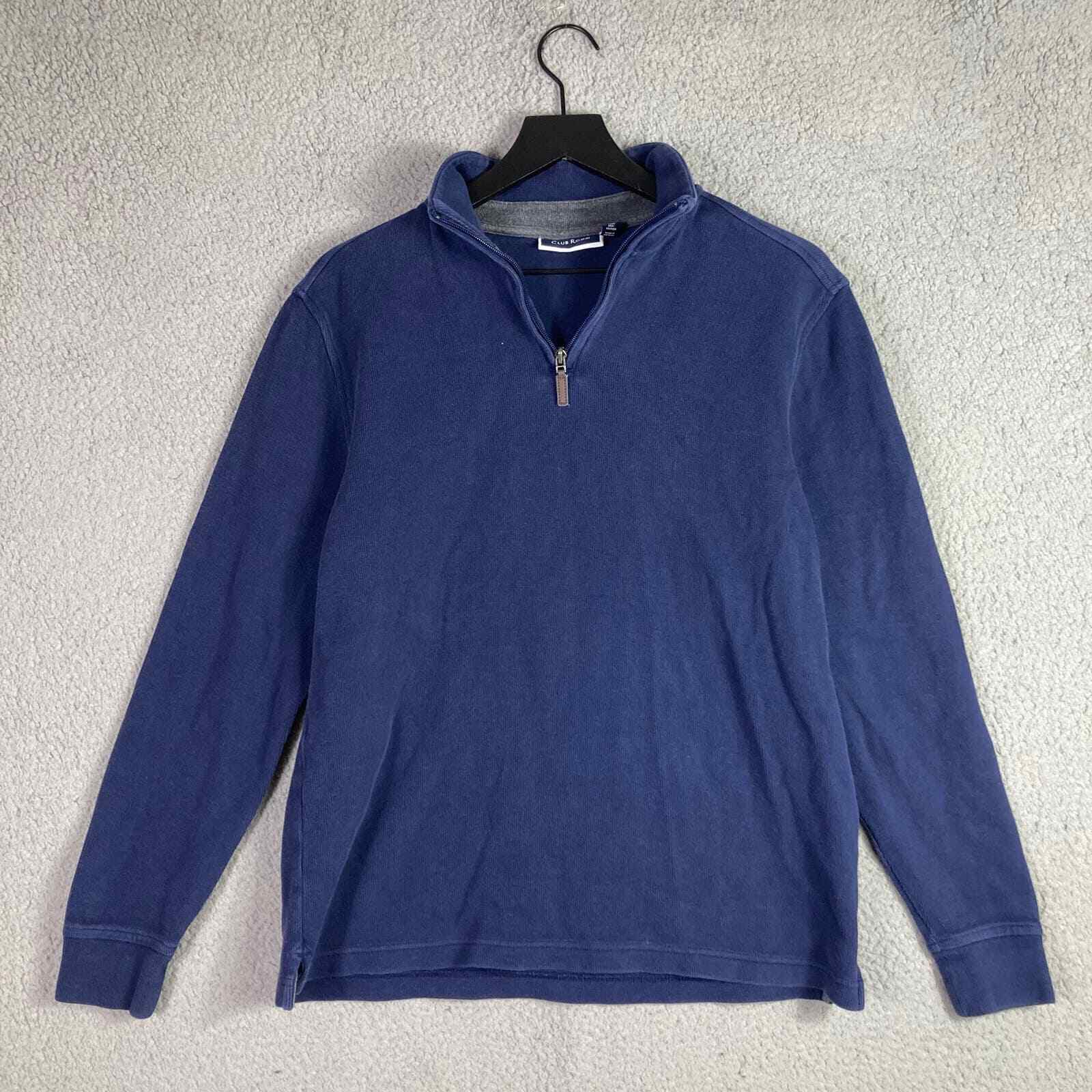 Men's Blue Quarter Zip Pullover Sweater Medium Lightweight Casual Soft Knit - Thumbnail 3