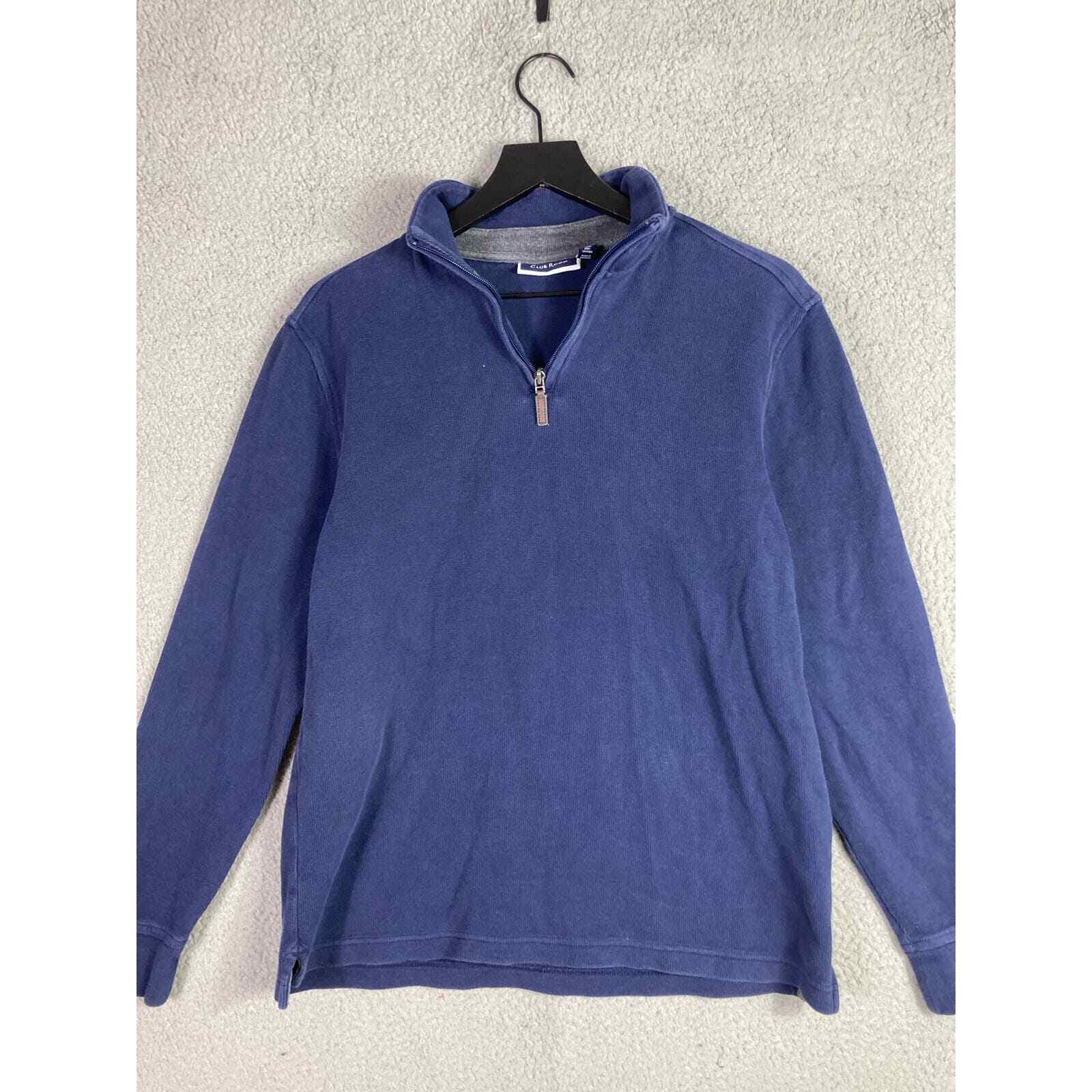 Men's Blue Quarter Zip Pullover Sweater Medium Lightweight Casual Soft Knit - Thumbnail 5