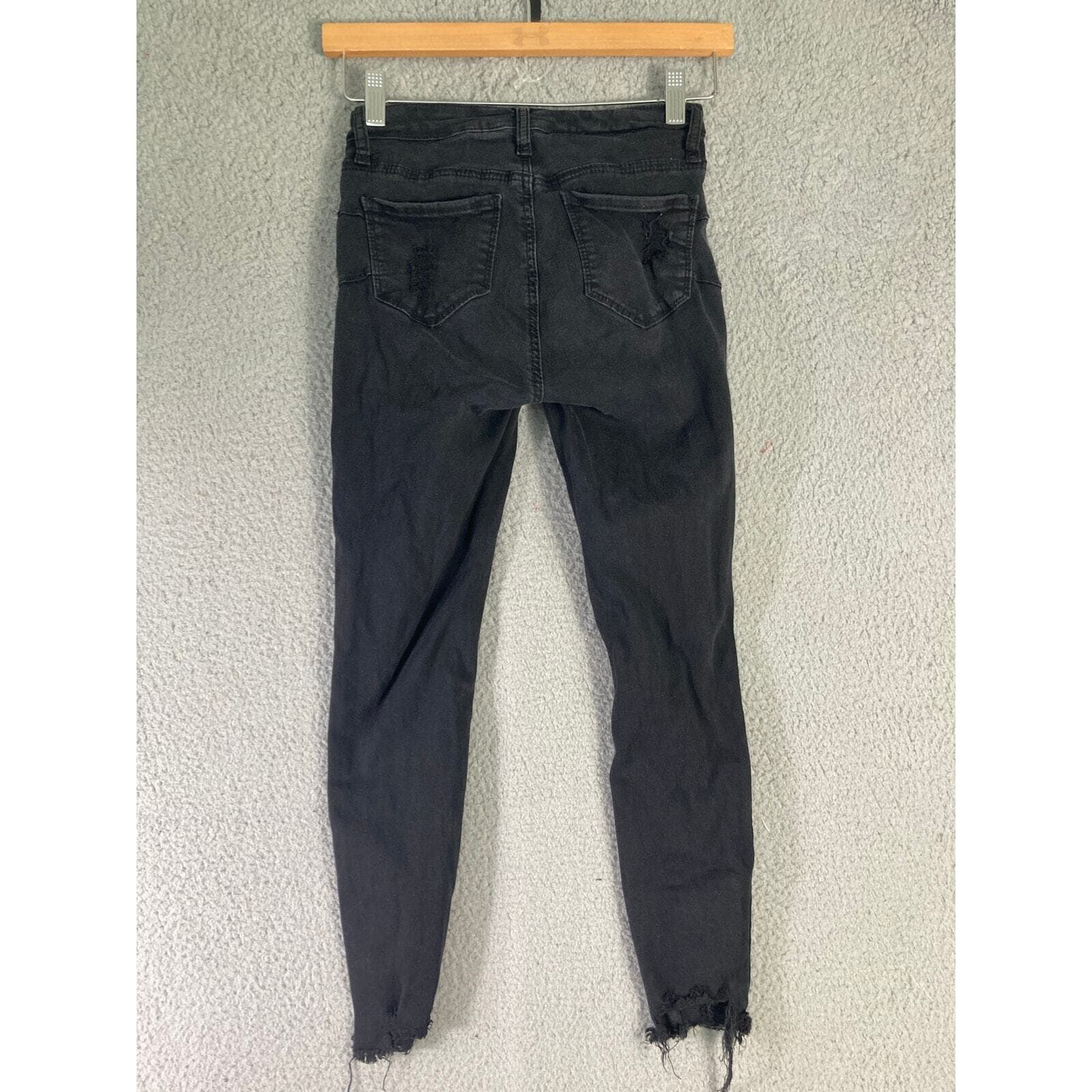 Women's High Rise Skinny Jeans Black Distressed Ankle Curvy Fit Size 1 Stretch - Thumbnail 3