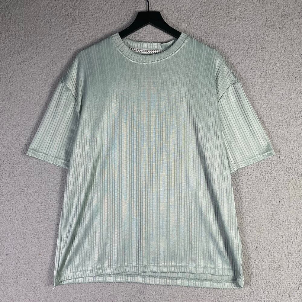 Men's Mint Green Textured Short Sleeve Button Up Shirt Large NYC Casual Summer - Thumbnail 7
