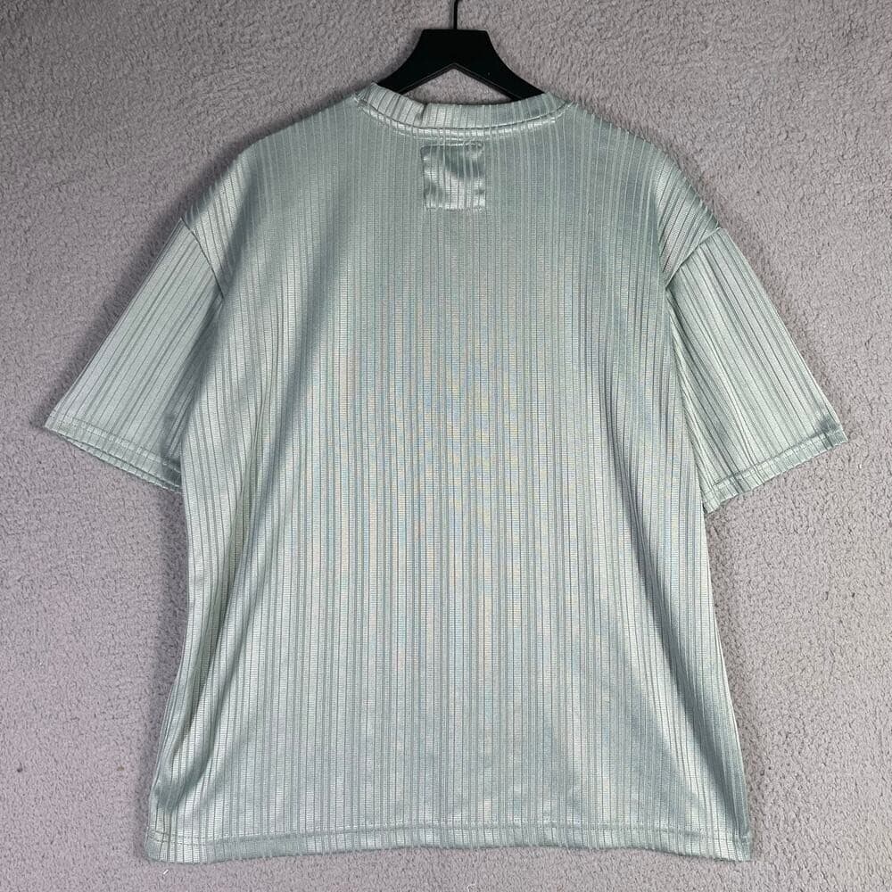 Men's Mint Green Textured Short Sleeve Button Up Shirt Large NYC Casual Summer - Thumbnail 5