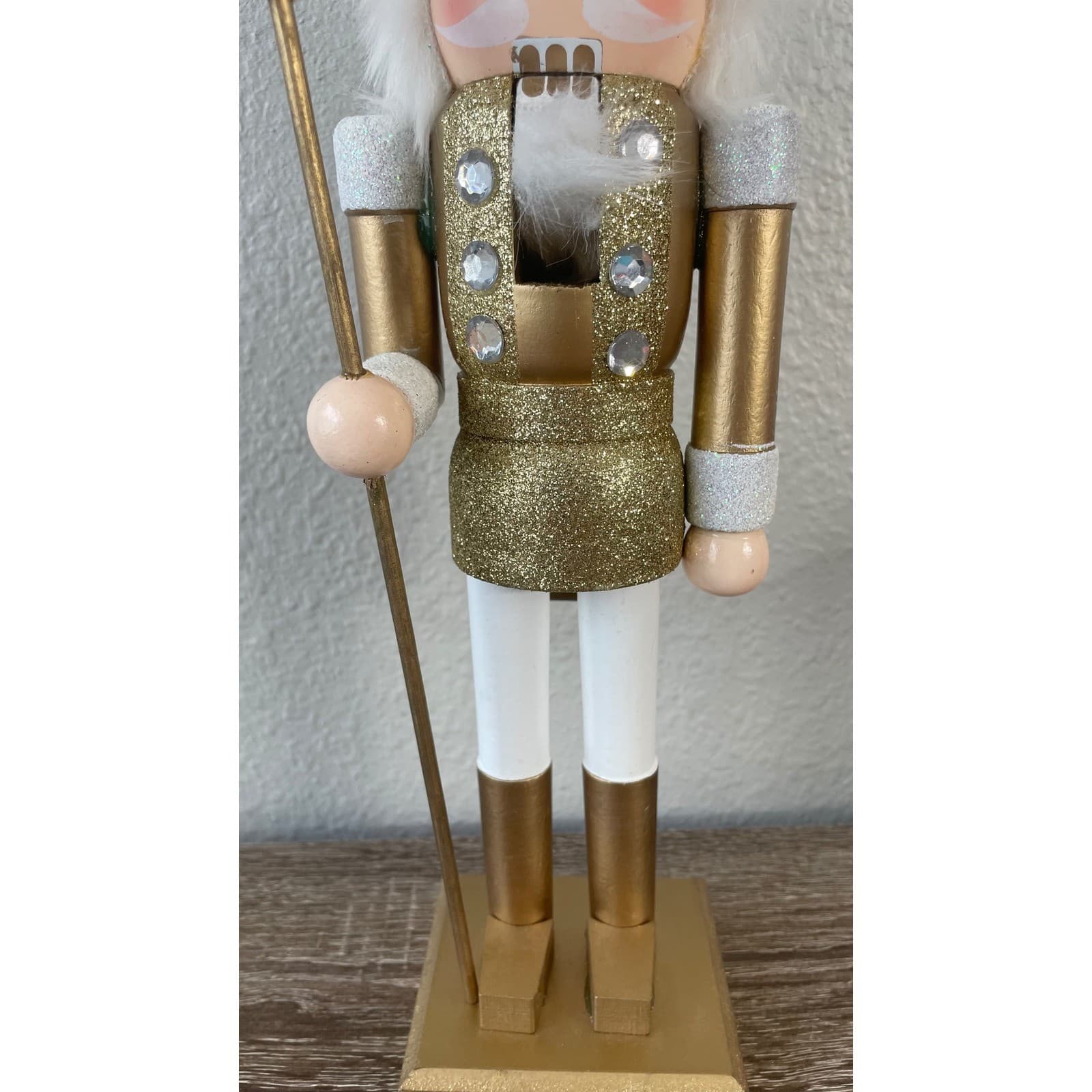 14” Wooden Nutcracker King Gold Glitter Christmas Holiday Decor Figurine - Thumbnail 6