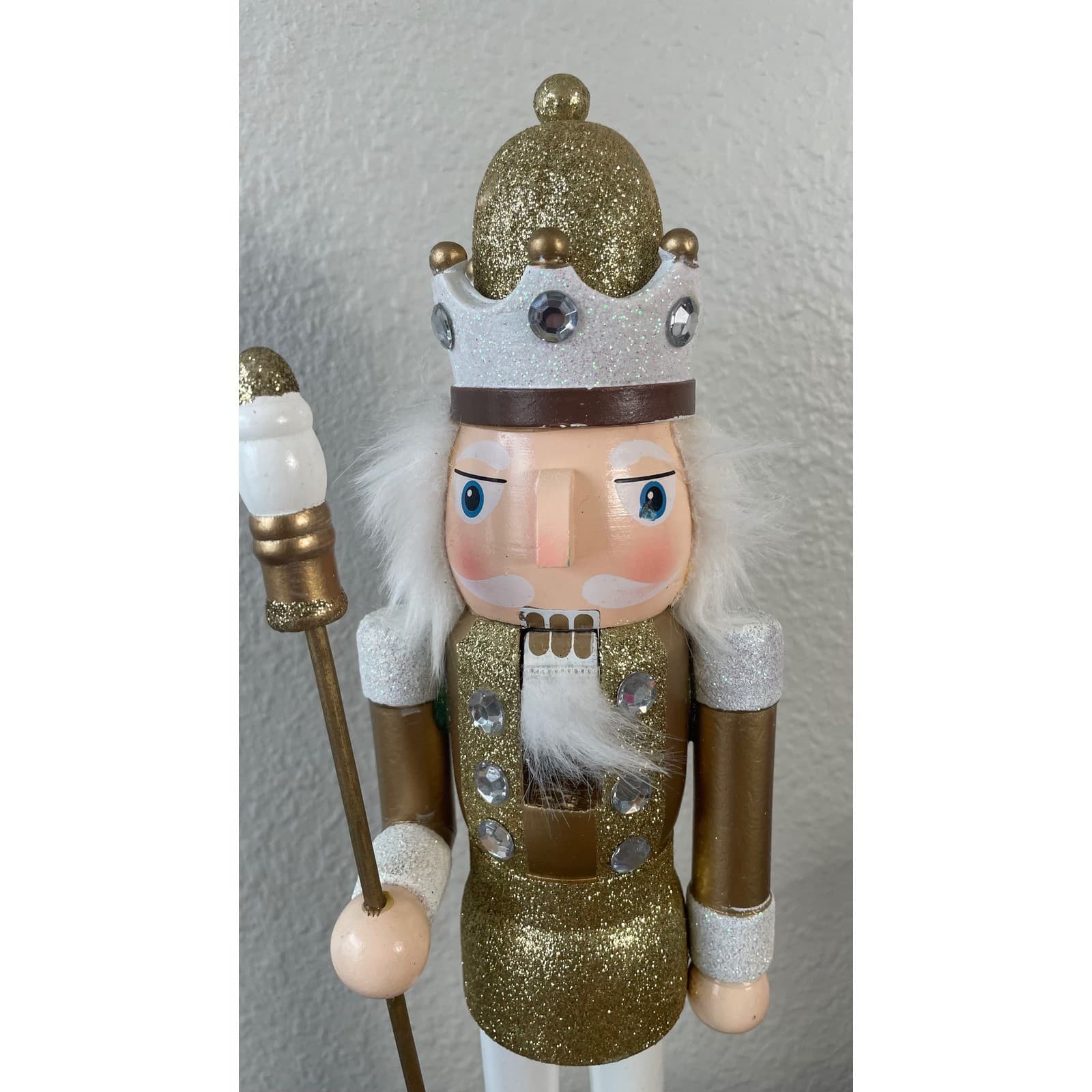 14” Wooden Nutcracker King Gold Glitter Christmas Holiday Decor Figurine - Thumbnail 5