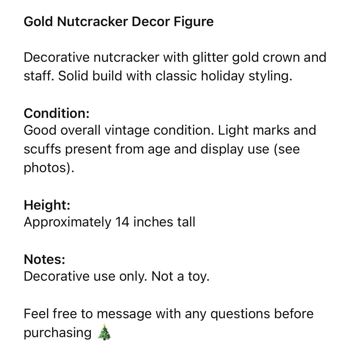 14” Wooden Nutcracker King Gold Glitter Christmas Holiday Decor Figurine - Thumbnail 2