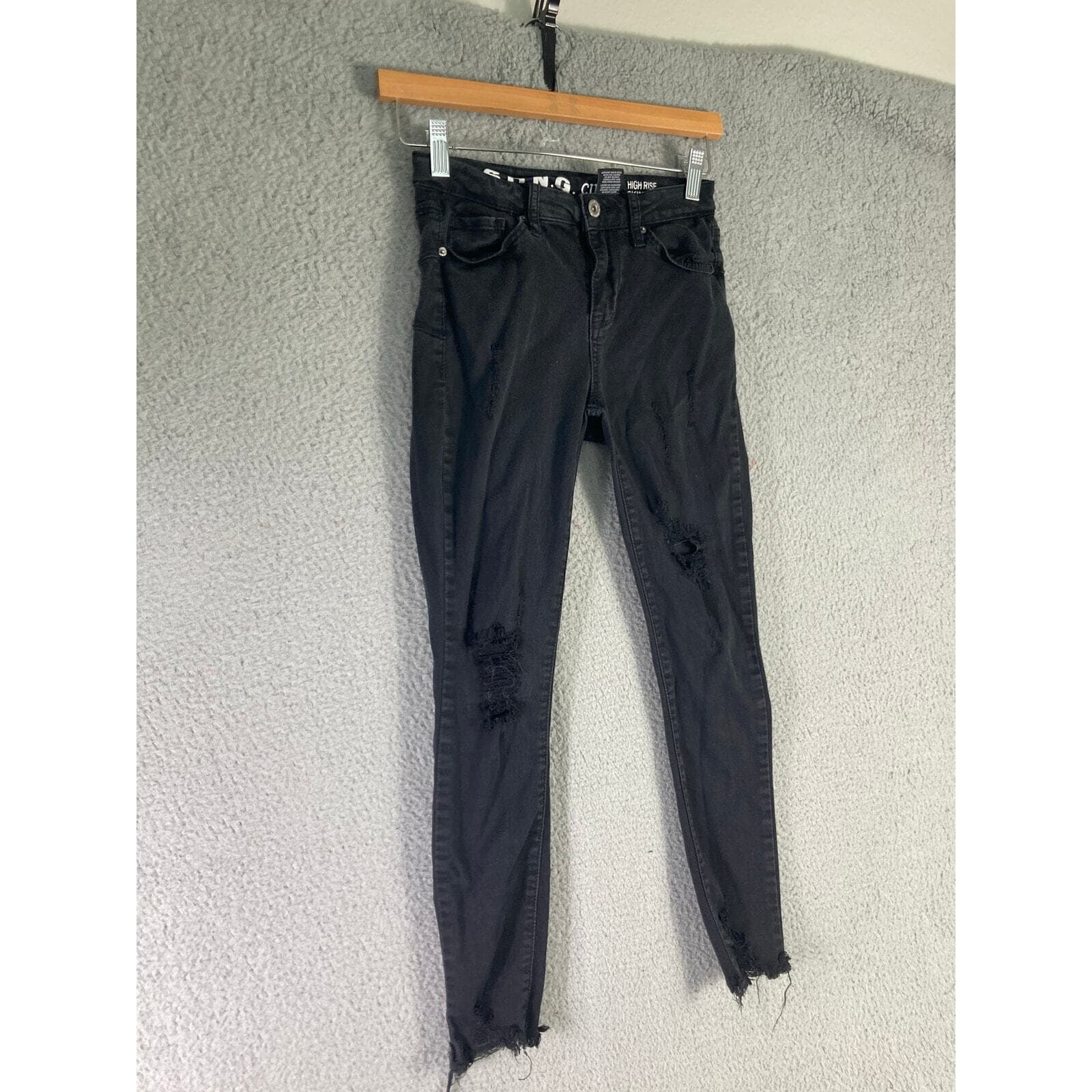 Women's High Rise Skinny Jeans Black Distressed Ankle Curvy Fit Size 1 Stretch - Thumbnail 7