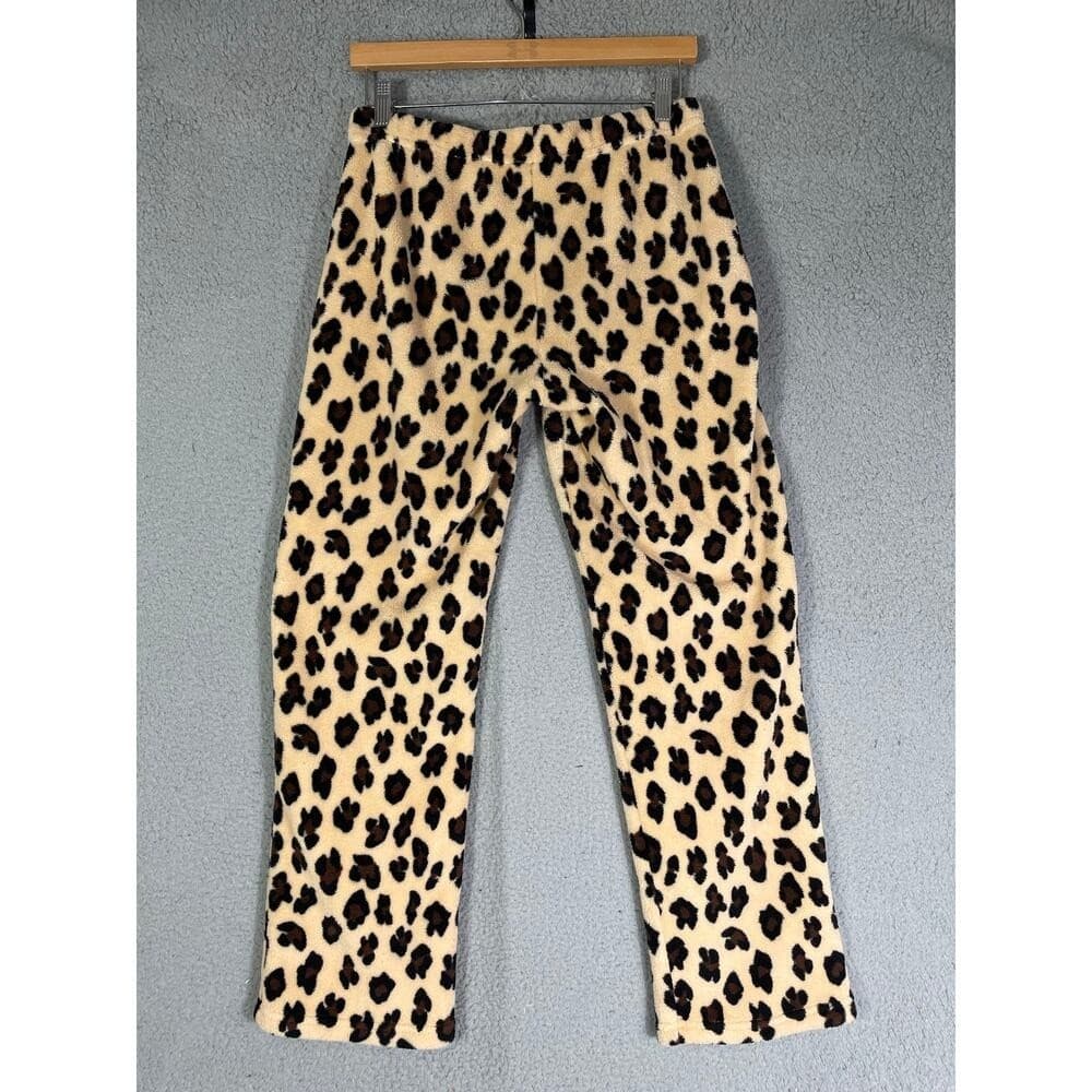 Women's Leopard Print Fleece Pajama Pants Cozy Soft Animal Print Sleepwear PJ - Thumbnail 3