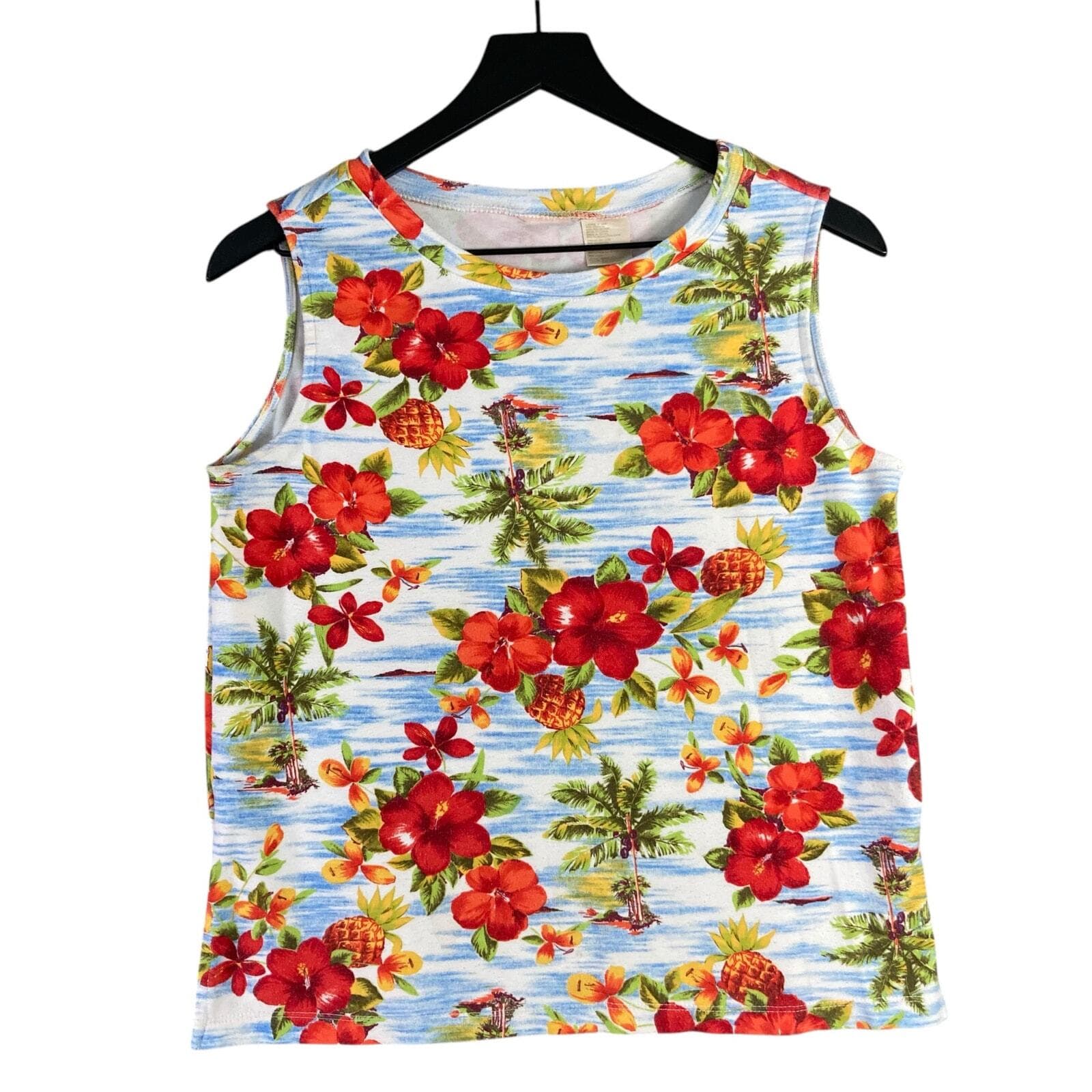 Hawaiian Floral Tank Top Womens Medium Sleeveless Tropical Beach Shirt - Thumbnail 2