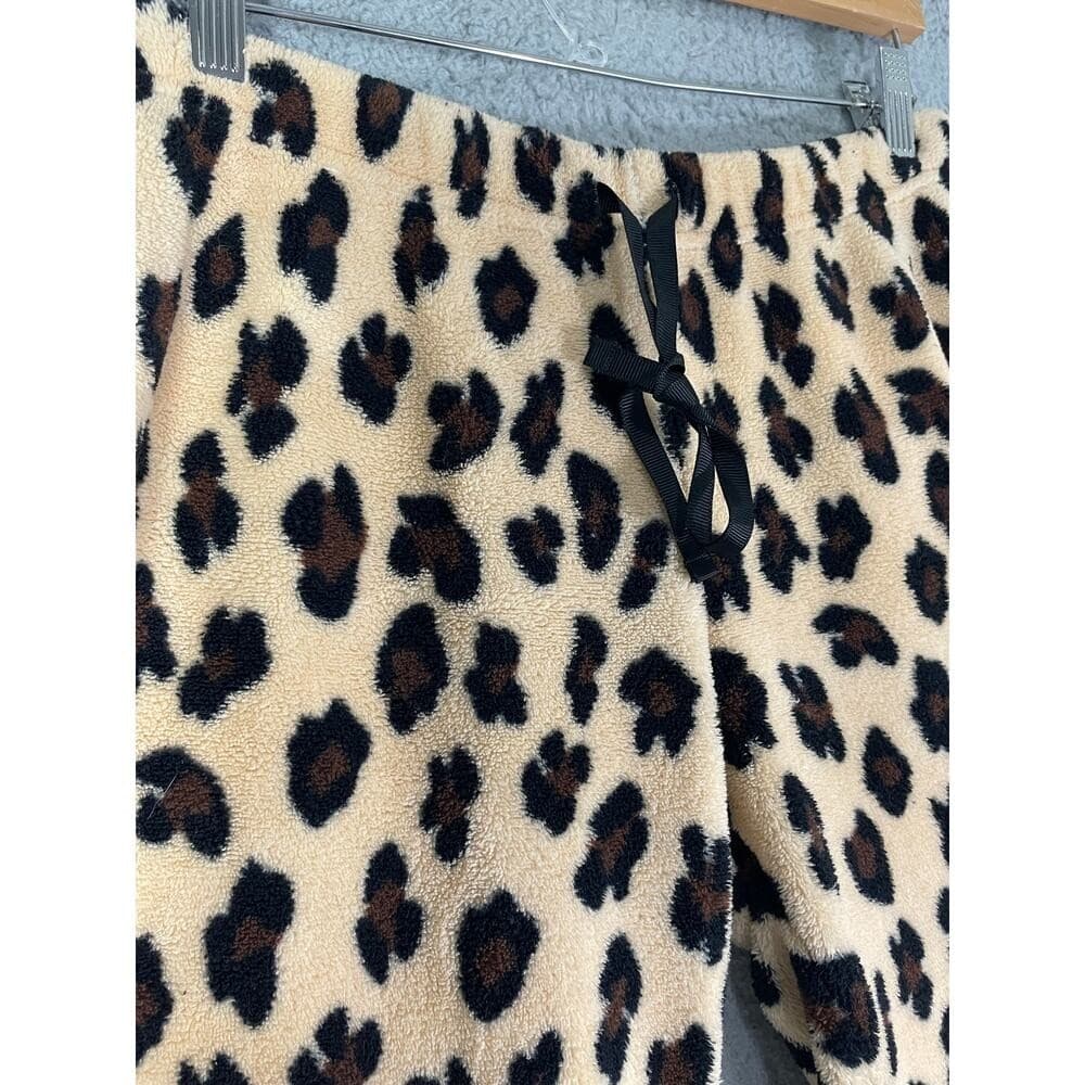 Women's Leopard Print Fleece Pajama Pants Cozy Soft Animal Print Sleepwear PJ - Thumbnail 8