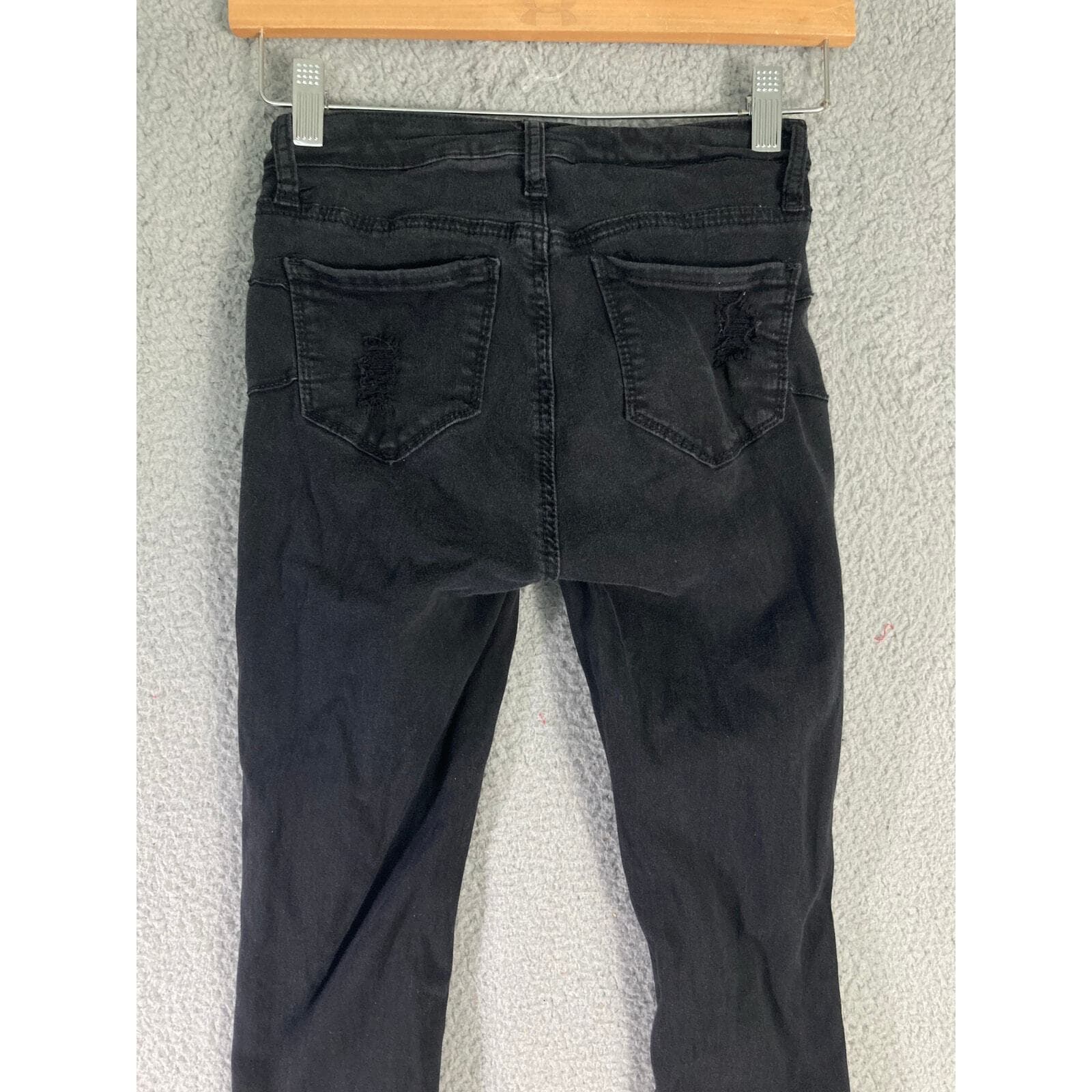 Women's High Rise Skinny Jeans Black Distressed Ankle Curvy Fit Size 1 Stretch - Thumbnail 9