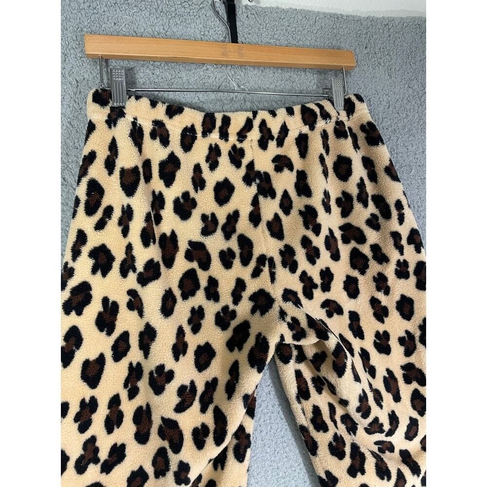 Women's Leopard Print Fleece Pajama Pants Cozy Soft Animal Print Sleepwear PJ - Thumbnail 6