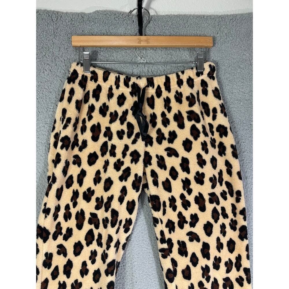 Women's Leopard Print Fleece Pajama Pants Cozy Soft Animal Print Sleepwear PJ - Thumbnail 5