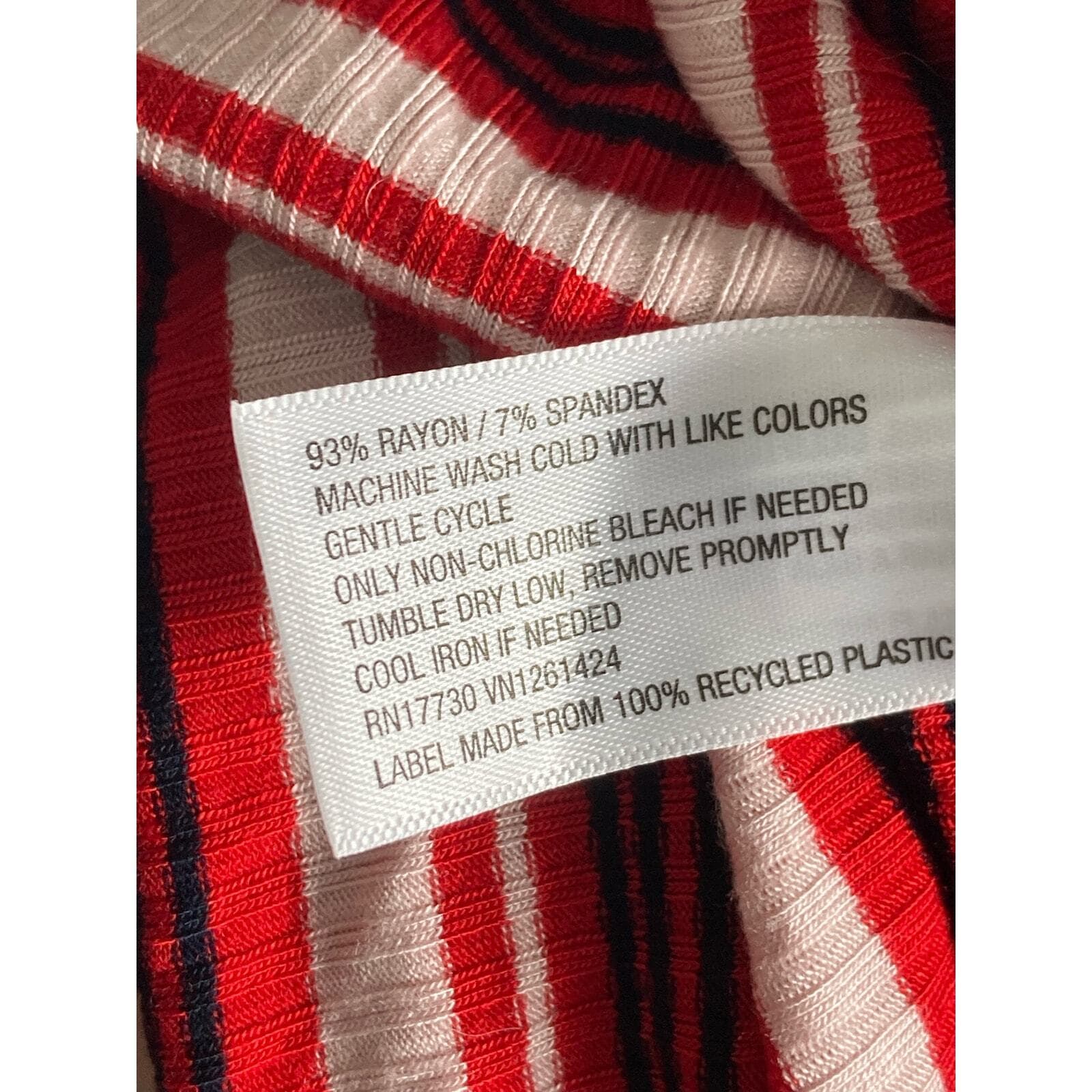 Women's Striped Ribbed Mock Neck Shirt Dress Red White Stretch Large Bodycon - Thumbnail 8