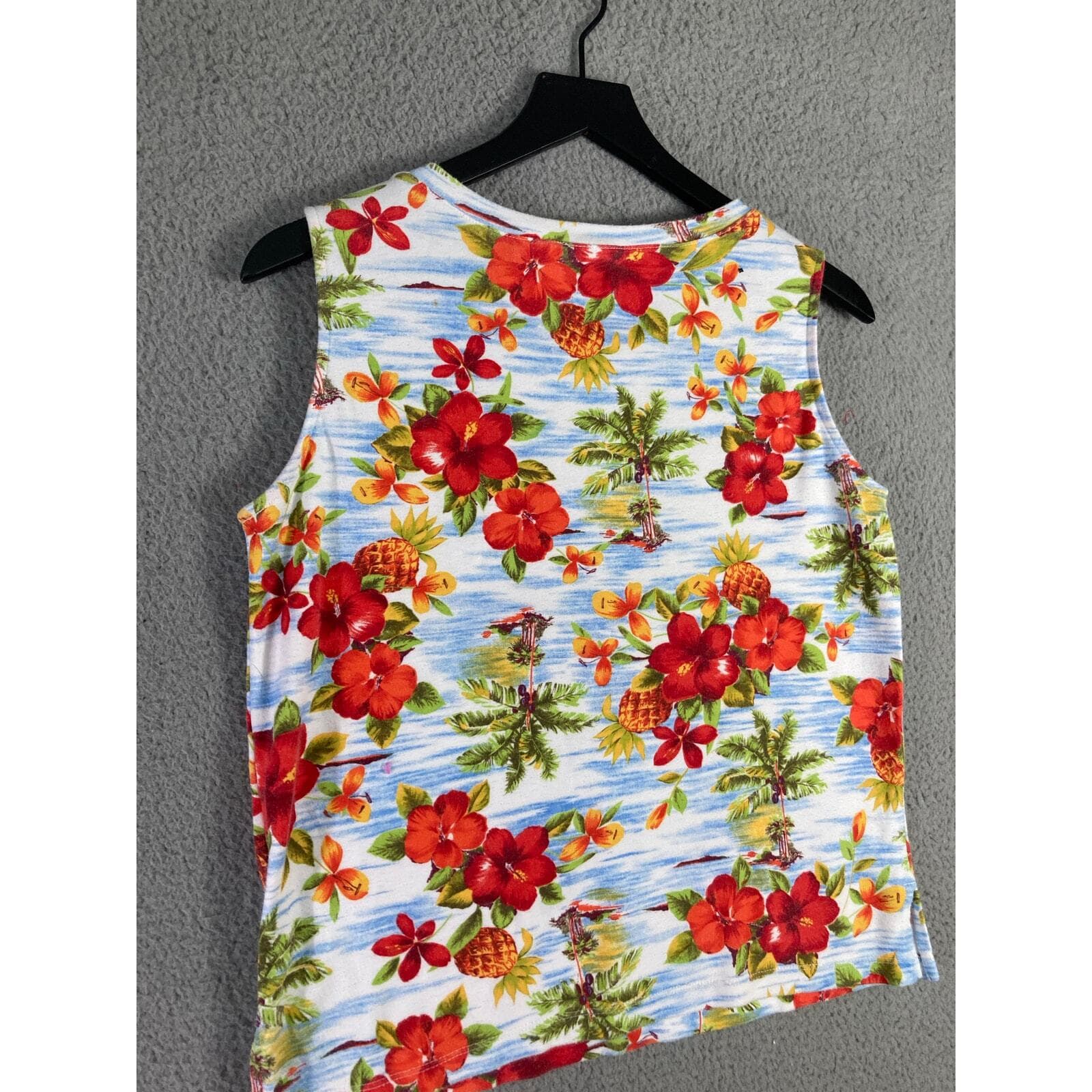 Hawaiian Floral Tank Top Womens Medium Sleeveless Tropical Beach Shirt - Thumbnail 7