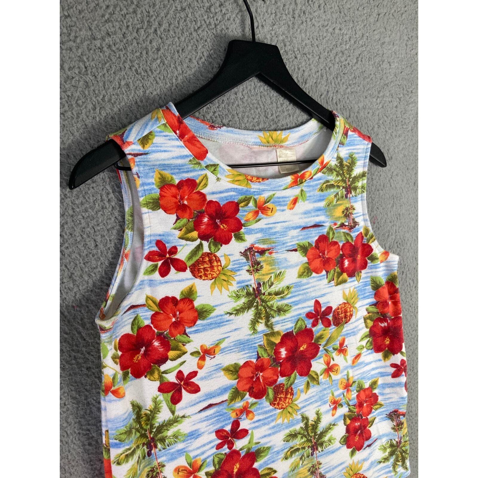 Hawaiian Floral Tank Top Womens Medium Sleeveless Tropical Beach Shirt - Thumbnail 4
