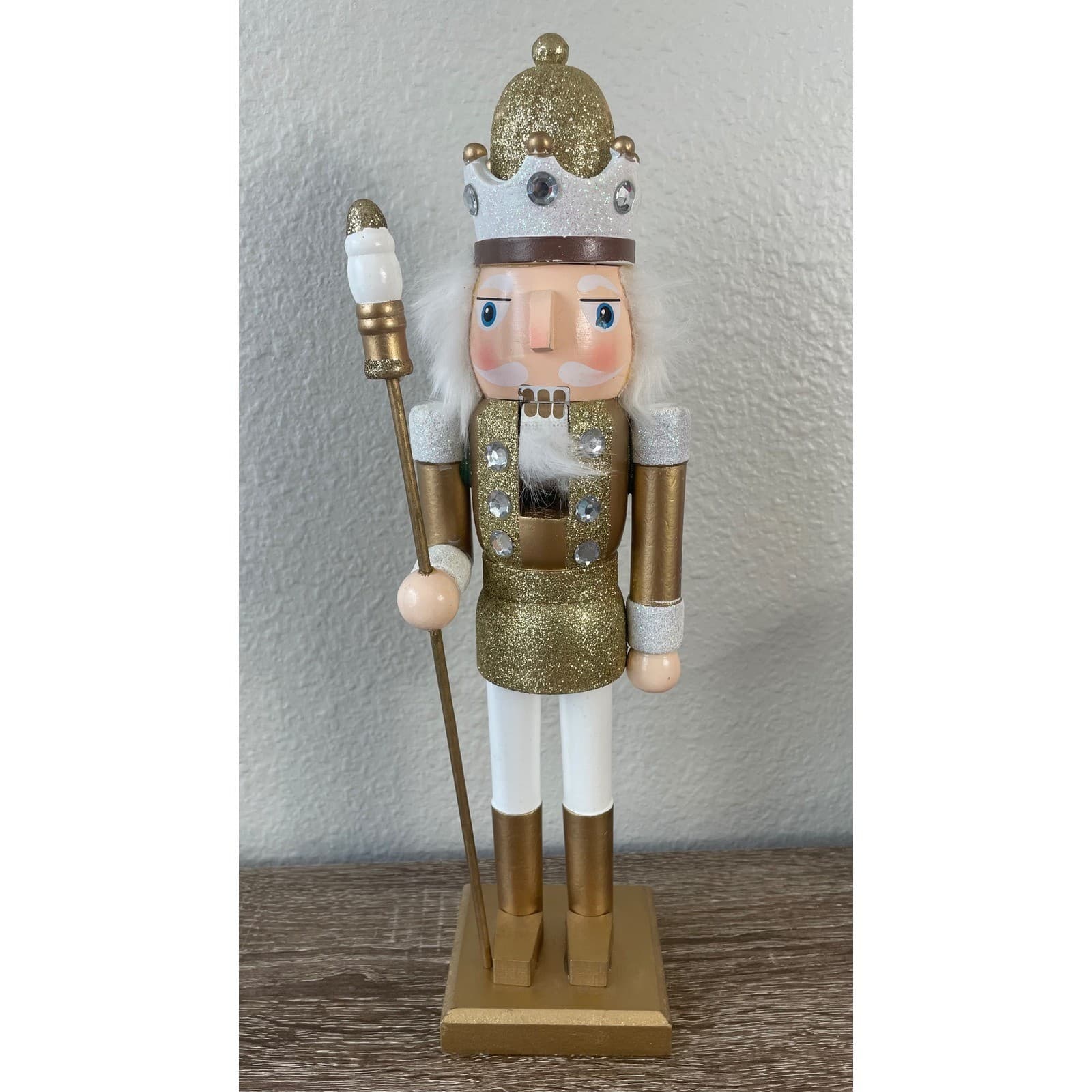 14” Wooden Nutcracker King Gold Glitter Christmas Holiday Decor Figurine - Thumbnail 4
