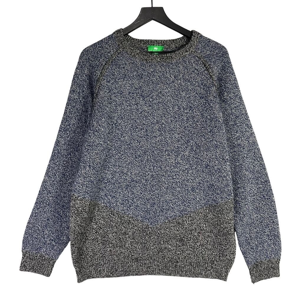 Men's Blue Gray Marled Knit Pullover Crewneck Sweater XL Colorblock Casual Cozy