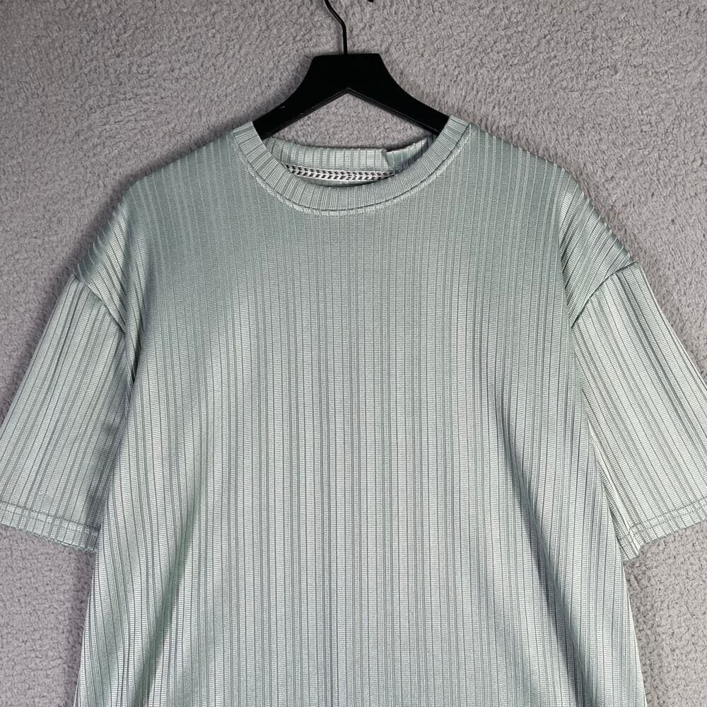 Men's Mint Green Textured Short Sleeve Button Up Shirt Large NYC Casual Summer - Thumbnail 6