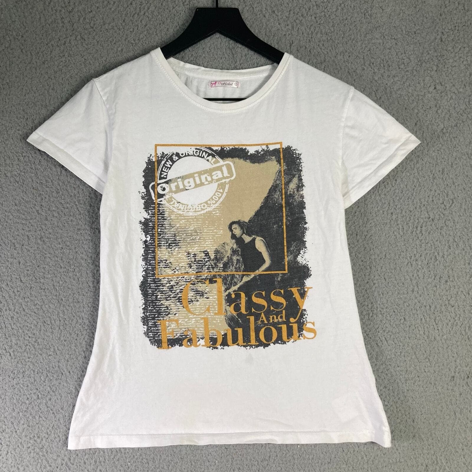 Women's Graphic Tee White Crew Neck Large Casual Streetwear Slogan T-Shirt - Thumbnail 2