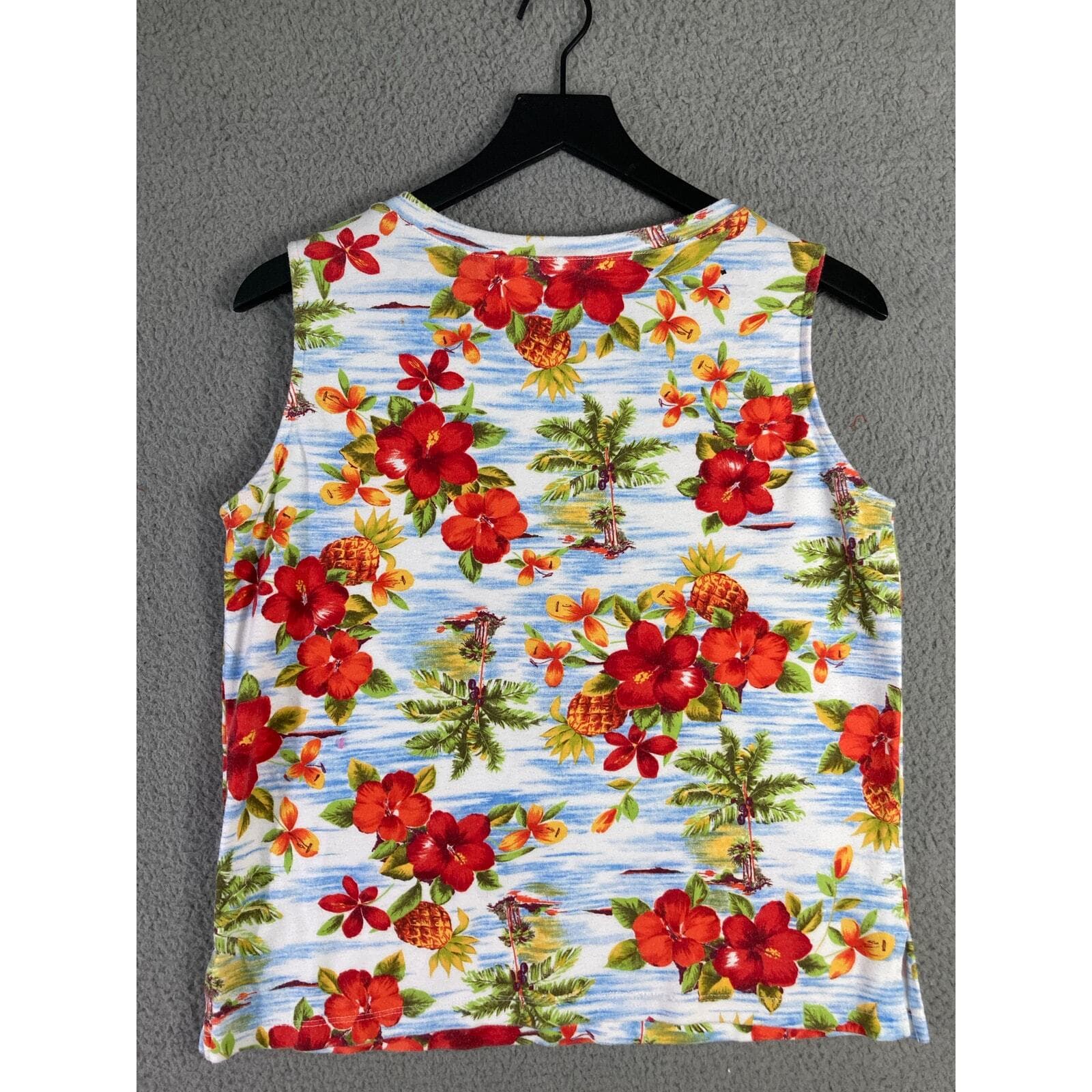 Hawaiian Floral Tank Top Womens Medium Sleeveless Tropical Beach Shirt - Thumbnail 8