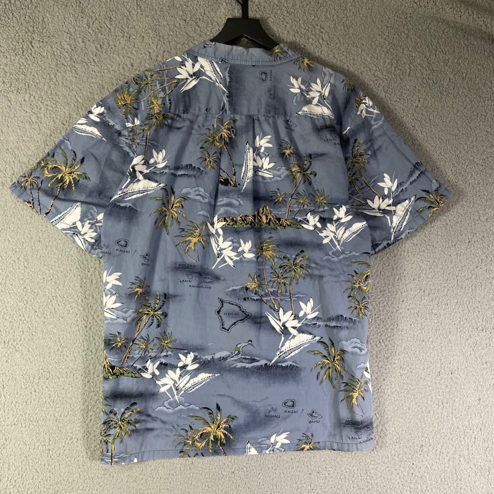 Hawaiian Aloha Shirt Mens Large Blue Tropical Palm Island Button Up Casual - Thumbnail 11