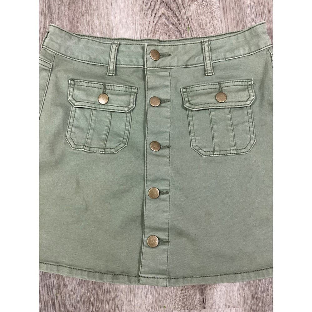 Altar'd State Olive Green Button Front Cargo Mini Skirt XS Stretch Pockets - Thumbnail 7