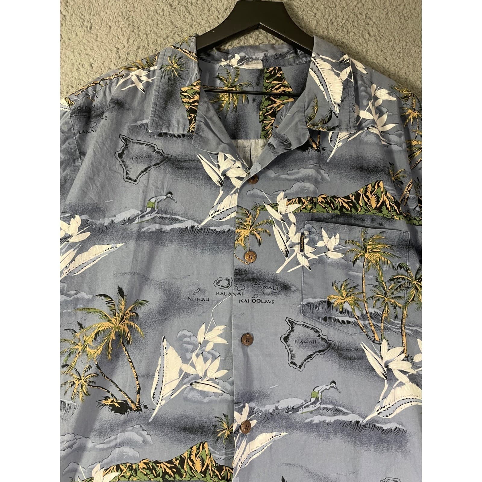 Hawaiian Aloha Shirt Mens Large Blue Tropical Palm Island Button Up Casual - Thumbnail 6