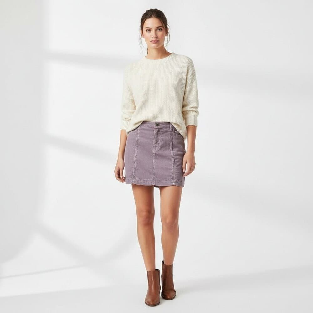 Free People Corduroy Mini Skirt Dusty Mauve Purple Back Zip Women's Size 0 - Thumbnail 2