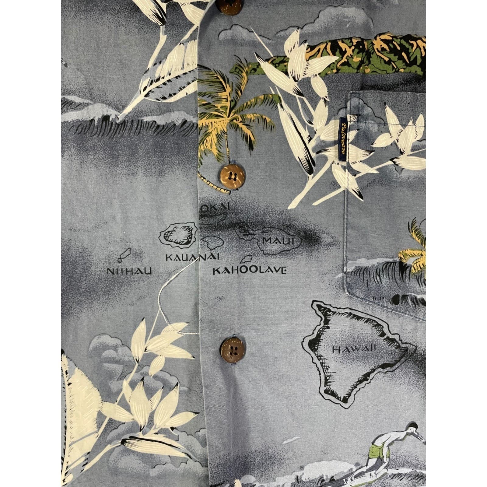 Hawaiian Aloha Shirt Mens Large Blue Tropical Palm Island Button Up Casual - Thumbnail 8