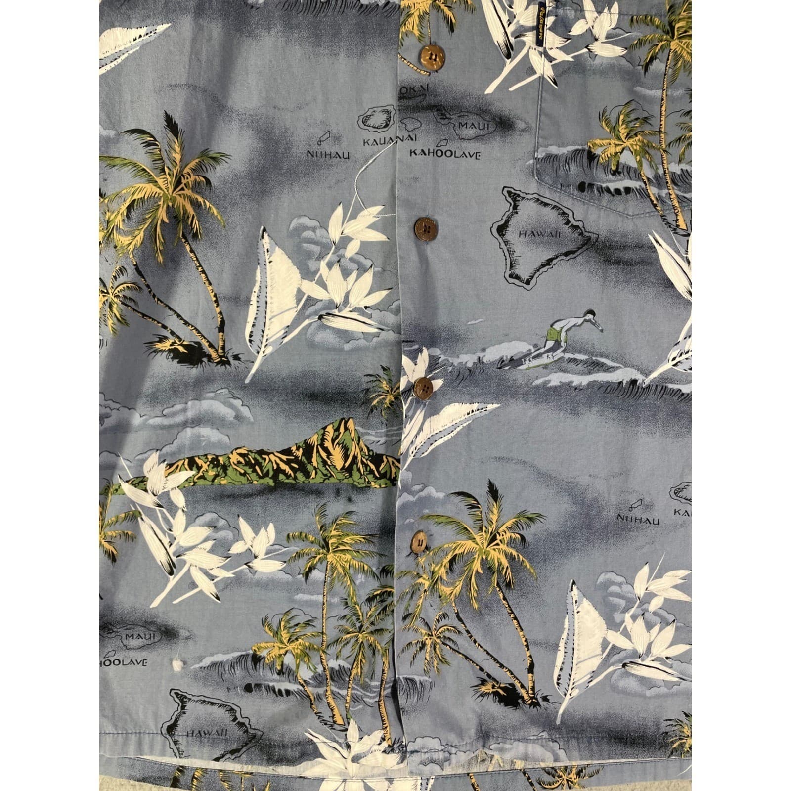 Hawaiian Aloha Shirt Mens Large Blue Tropical Palm Island Button Up Casual - Thumbnail 7
