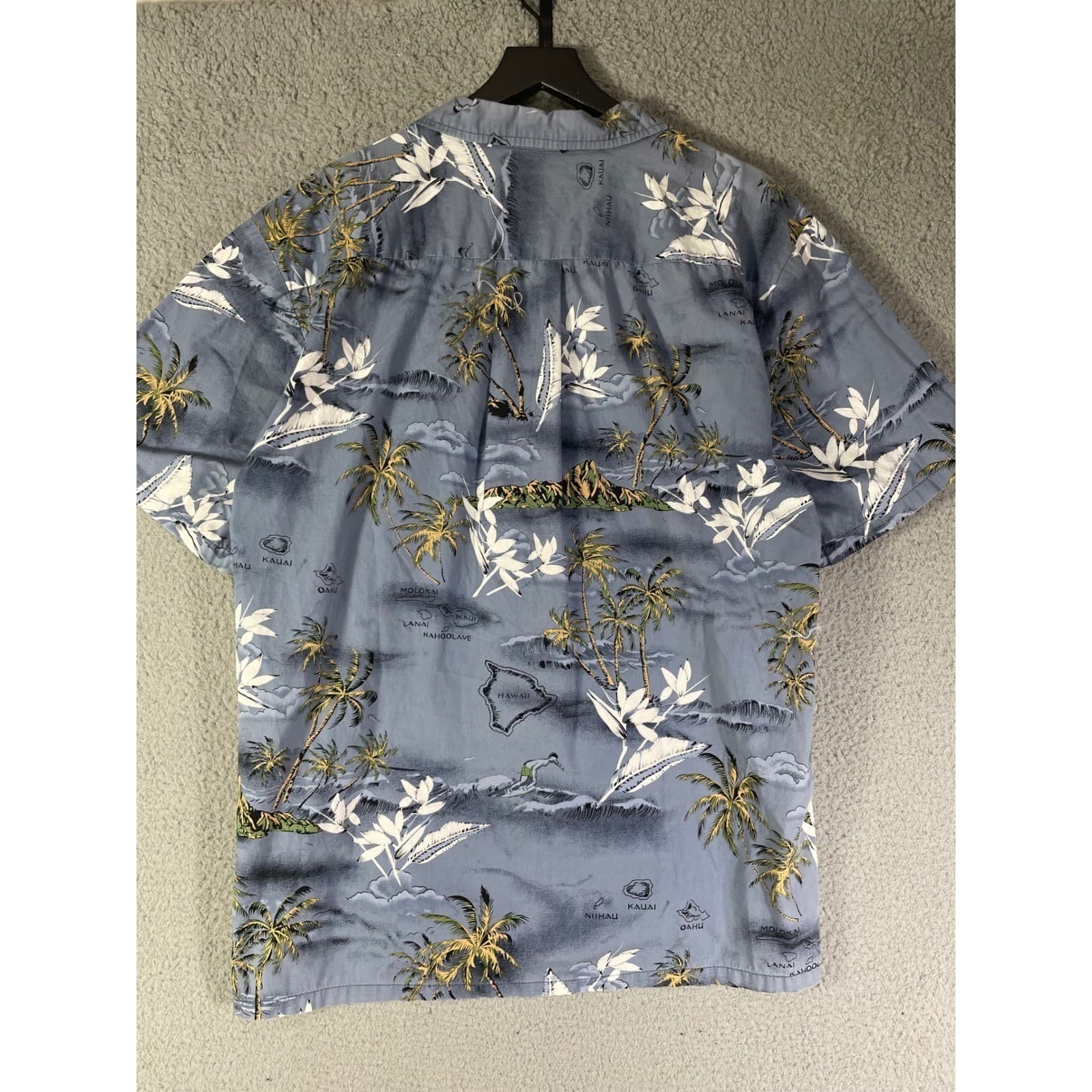 Hawaiian Aloha Shirt Mens Large Blue Tropical Palm Island Button Up Casual - Thumbnail 12