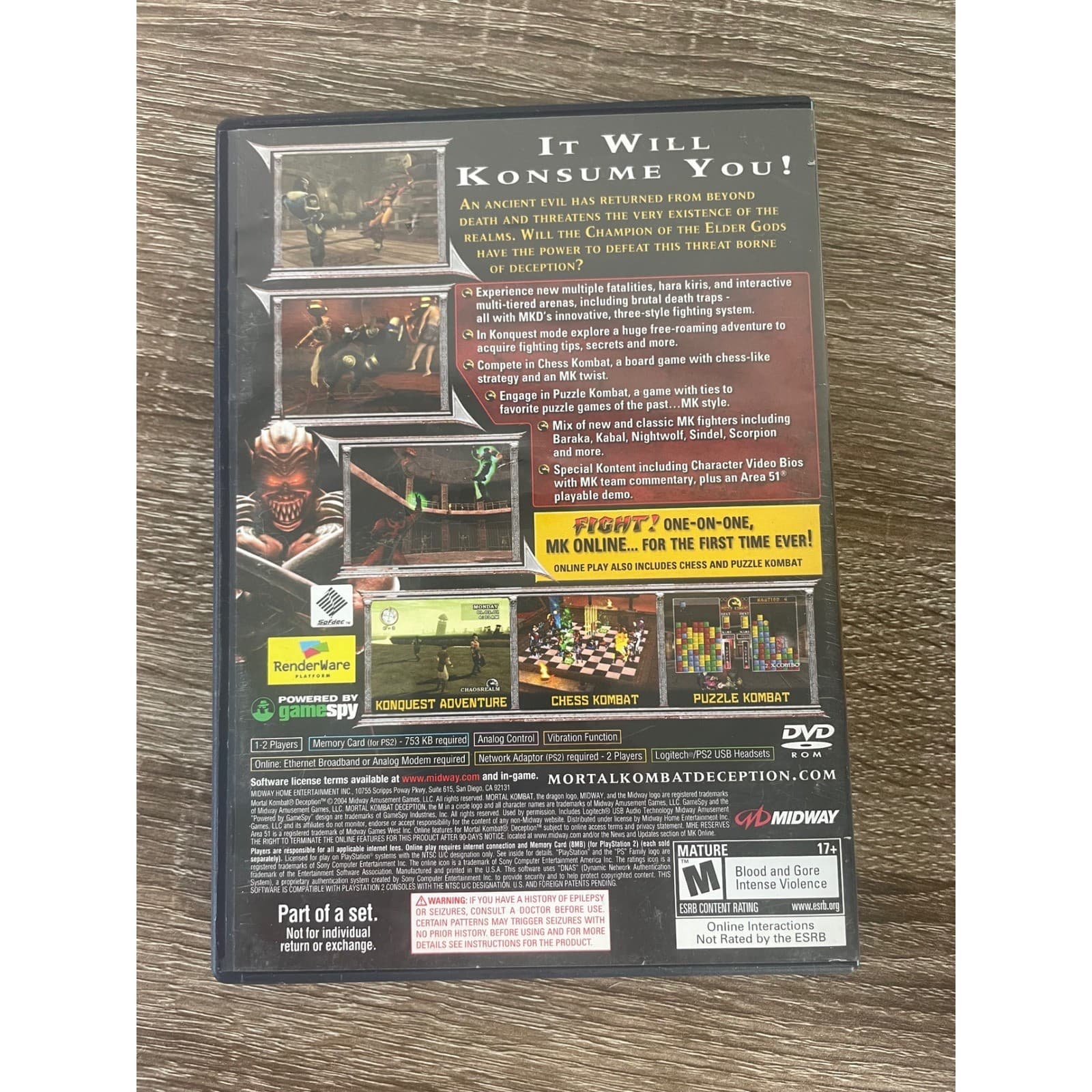 Mortal Kombat Deception PS2 Sony PlayStation 2 Complete Case Manual M Rated 2004 - Thumbnail 3