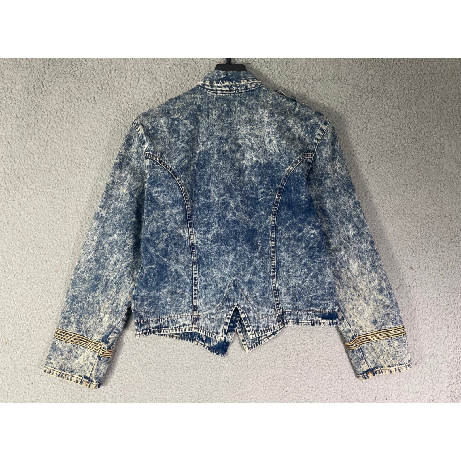 Vintage Acid Wash Denim Jacket Womens Small Military Embroidered 80s Crop - Thumbnail 11