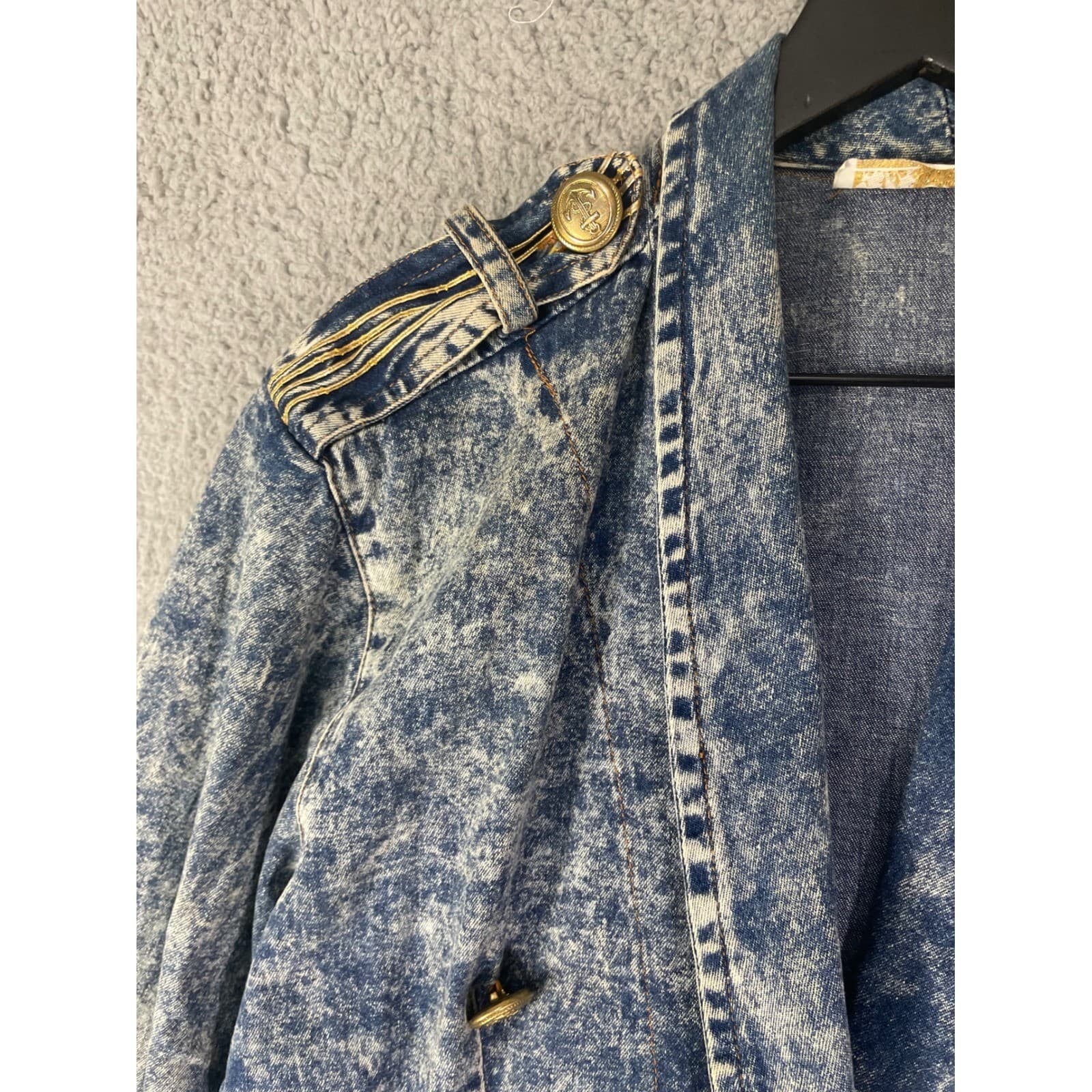 Vintage Acid Wash Denim Jacket Womens Small Military Embroidered 80s Crop - Thumbnail 7