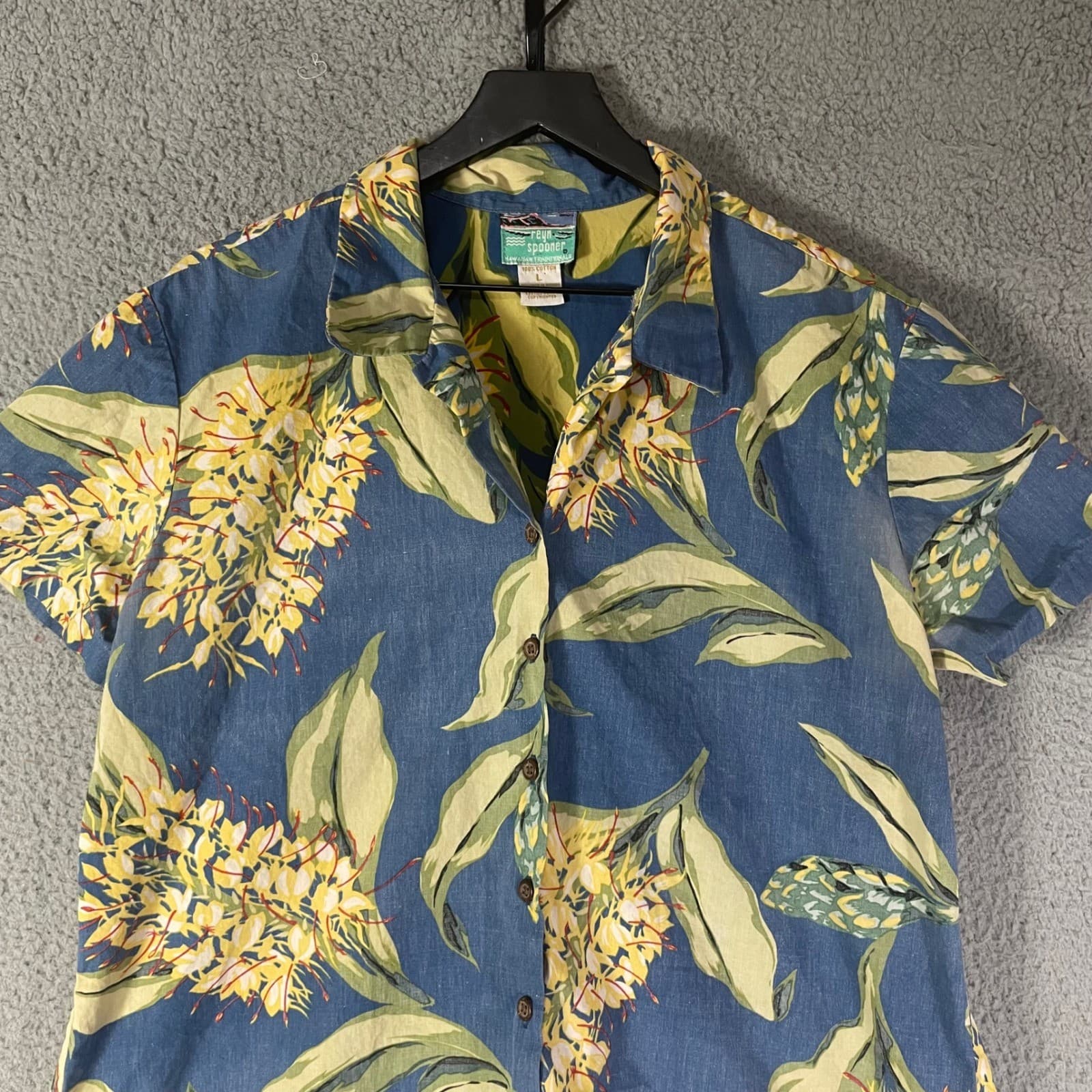 Reyn Spooner Hawaiian Shirt Mens Large Blue Yellow Pineapple Spooner Vintage - Thumbnail 6