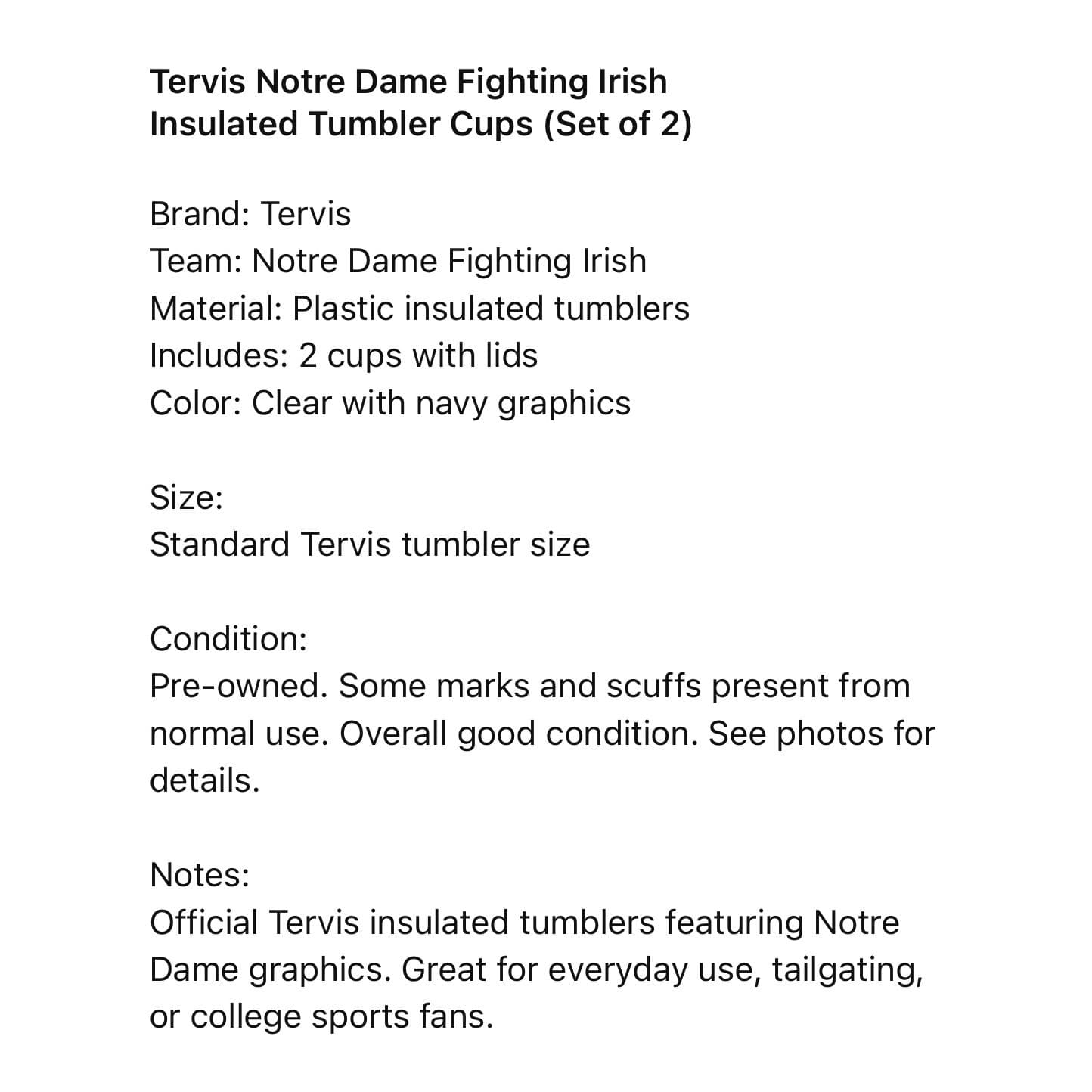 Tervis Notre Dame Tumblers 24oz Set 2 NCAA Insulated Cups Fighting Irish - Thumbnail 2
