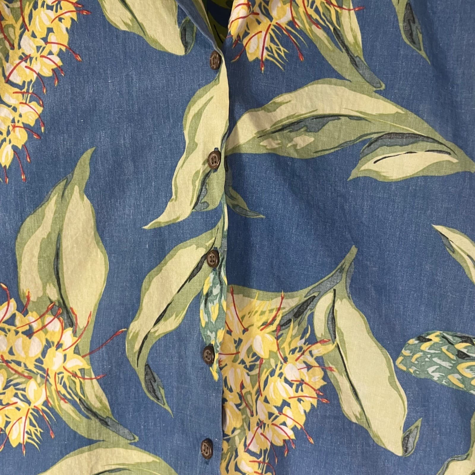 Reyn Spooner Hawaiian Shirt Mens Large Blue Yellow Pineapple Spooner Vintage - Thumbnail 8